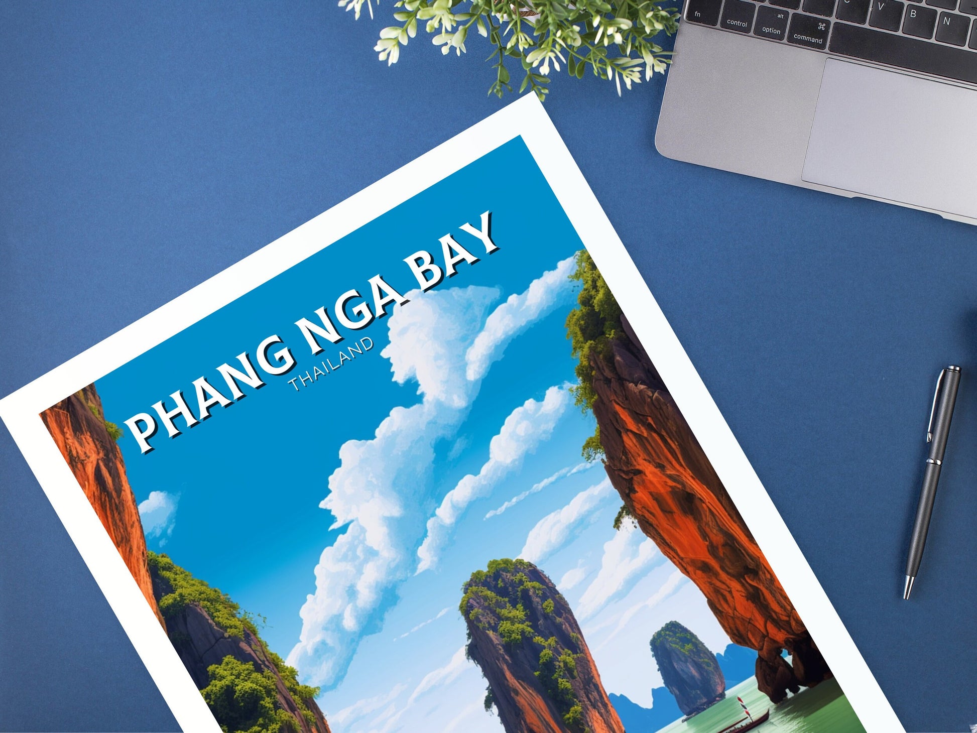 Phang Nga Bay Islands Print | Phang Nga Bay Poster | Thailand Beach Illustration | Phang Nga Travel Print | Thailand Travel Poster | ID 441