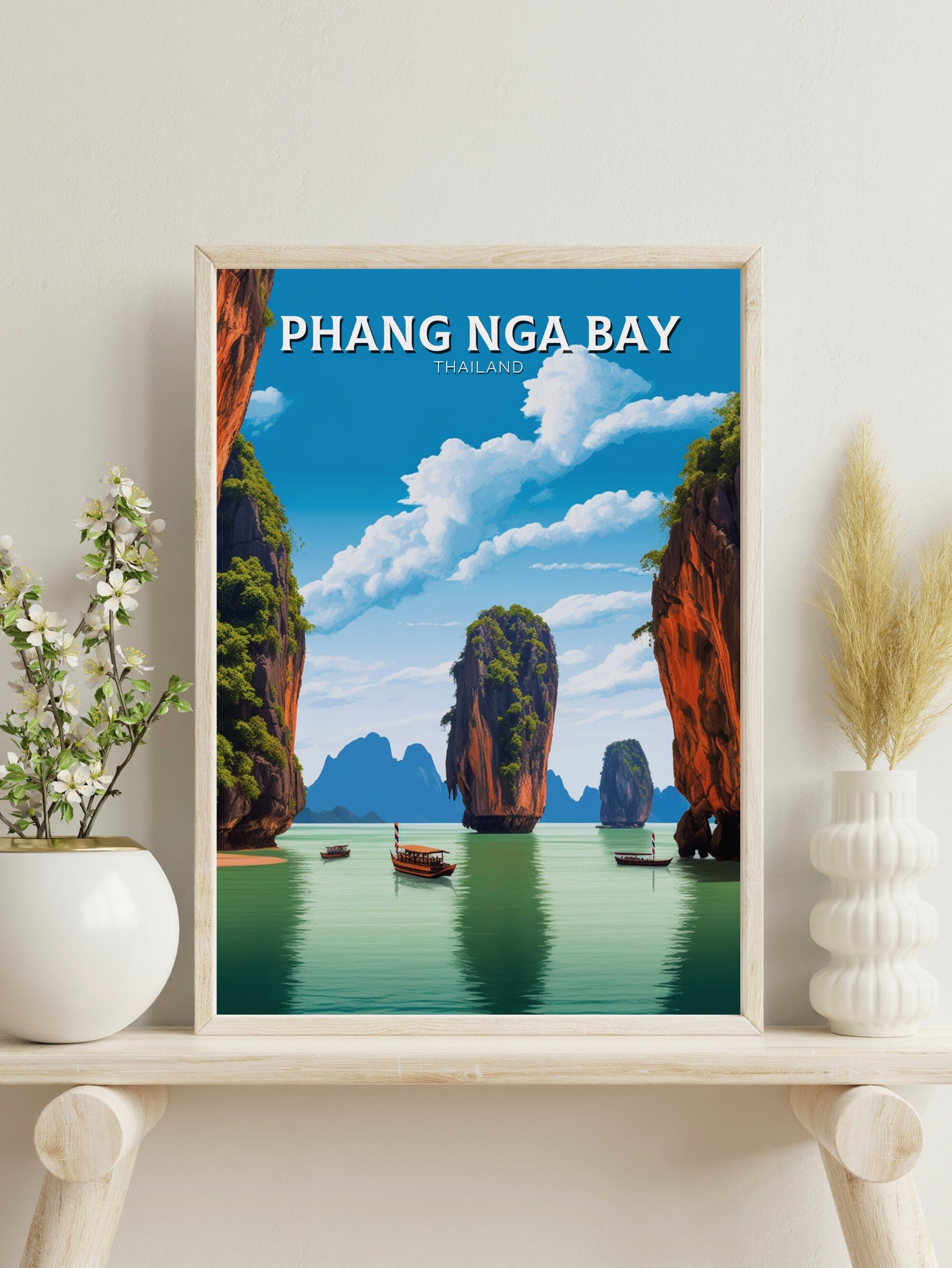 Phang Nga Bay Islands Print | Phang Nga Bay Poster | Thailand Beach Illustration | Phang Nga Travel Print | Thailand Travel Poster | ID 441