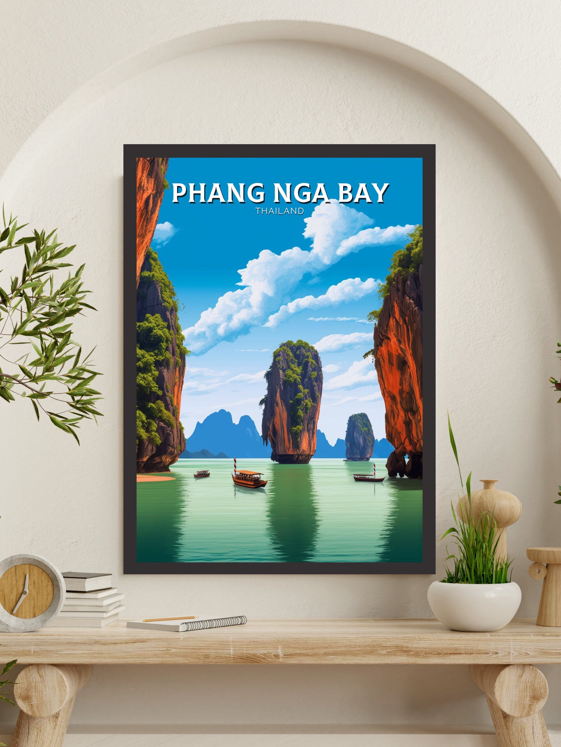 Phang Nga Bay Islands Print | Phang Nga Bay Poster | Thailand Beach Illustration | Phang Nga Travel Print | Thailand Travel Poster | ID 441