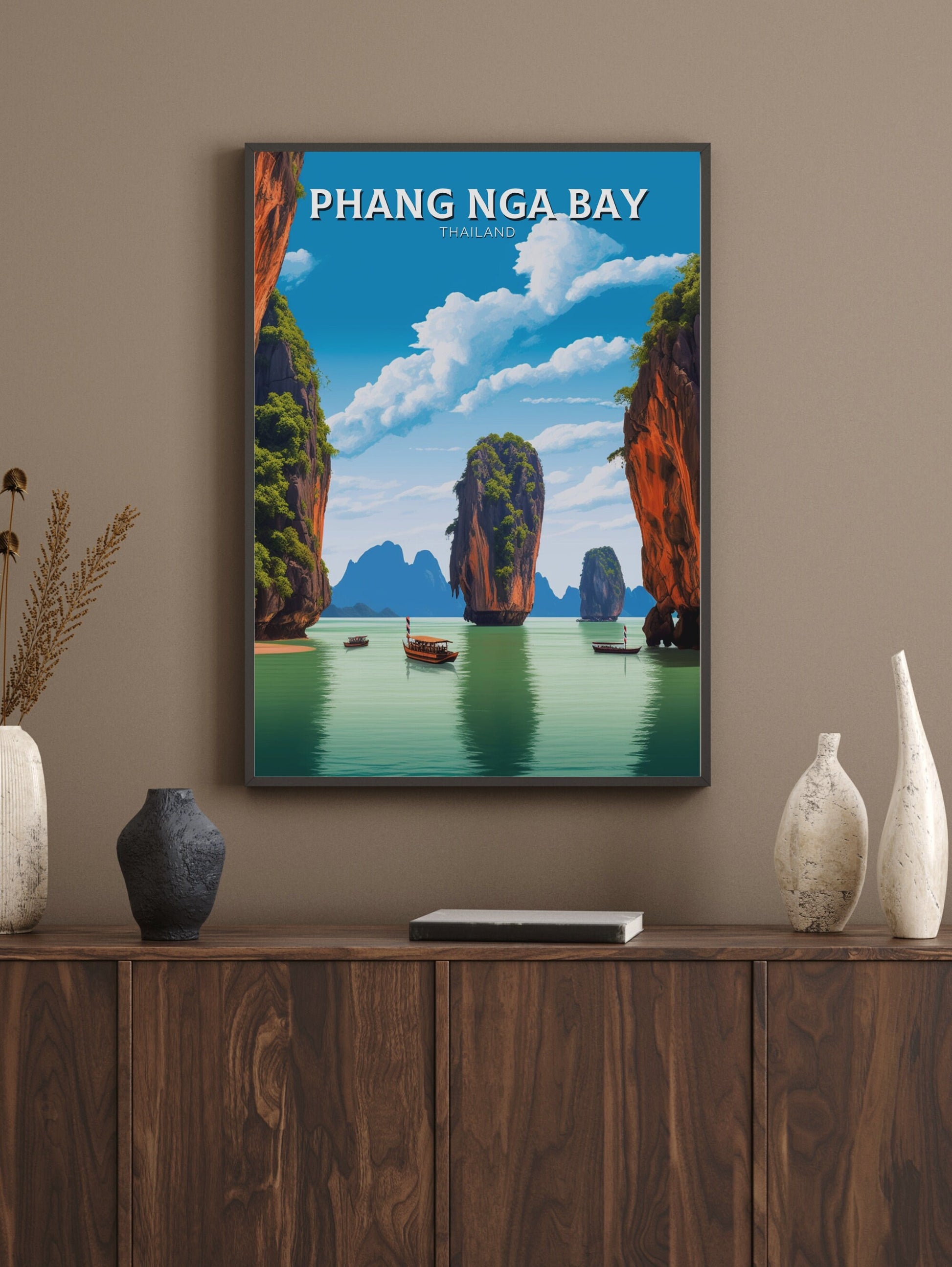 Phang Nga Bay Islands Print | Phang Nga Bay Poster | Thailand Beach Illustration | Phang Nga Travel Print | Thailand Travel Poster | ID 441