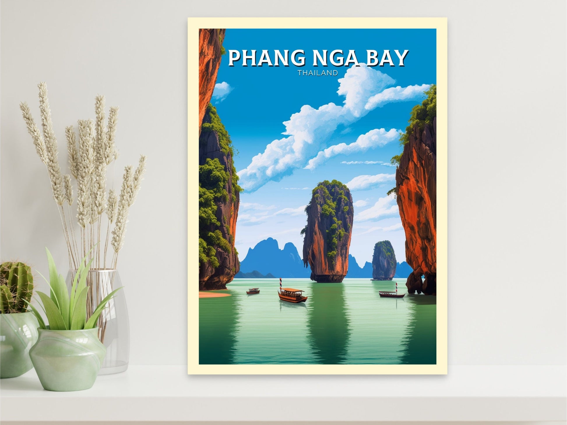 Phang Nga Bay Islands Print | Phang Nga Bay Poster | Thailand Beach Illustration | Phang Nga Travel Print | Thailand Travel Poster | ID 441