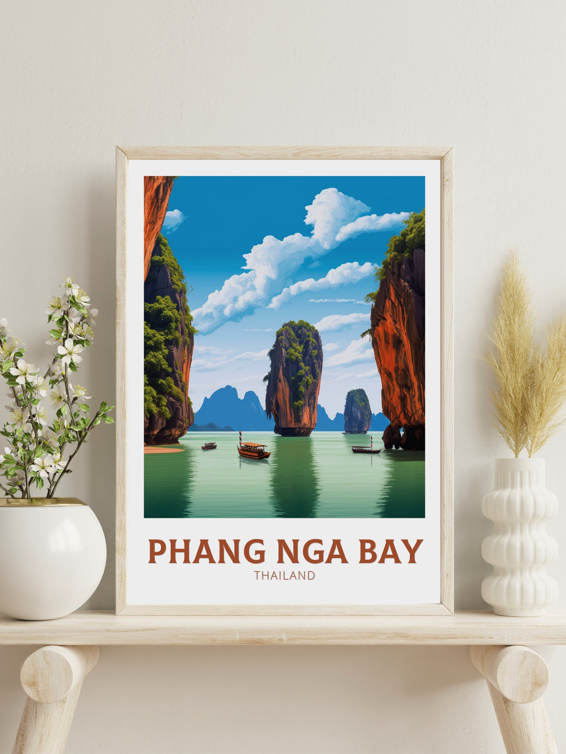 Phang Nga Bay Islands Poster | Phang Nga Bay Print | Thailand Beach Illustration | Phang Nga Travel Poster | Thailand Travel Print | ID 446