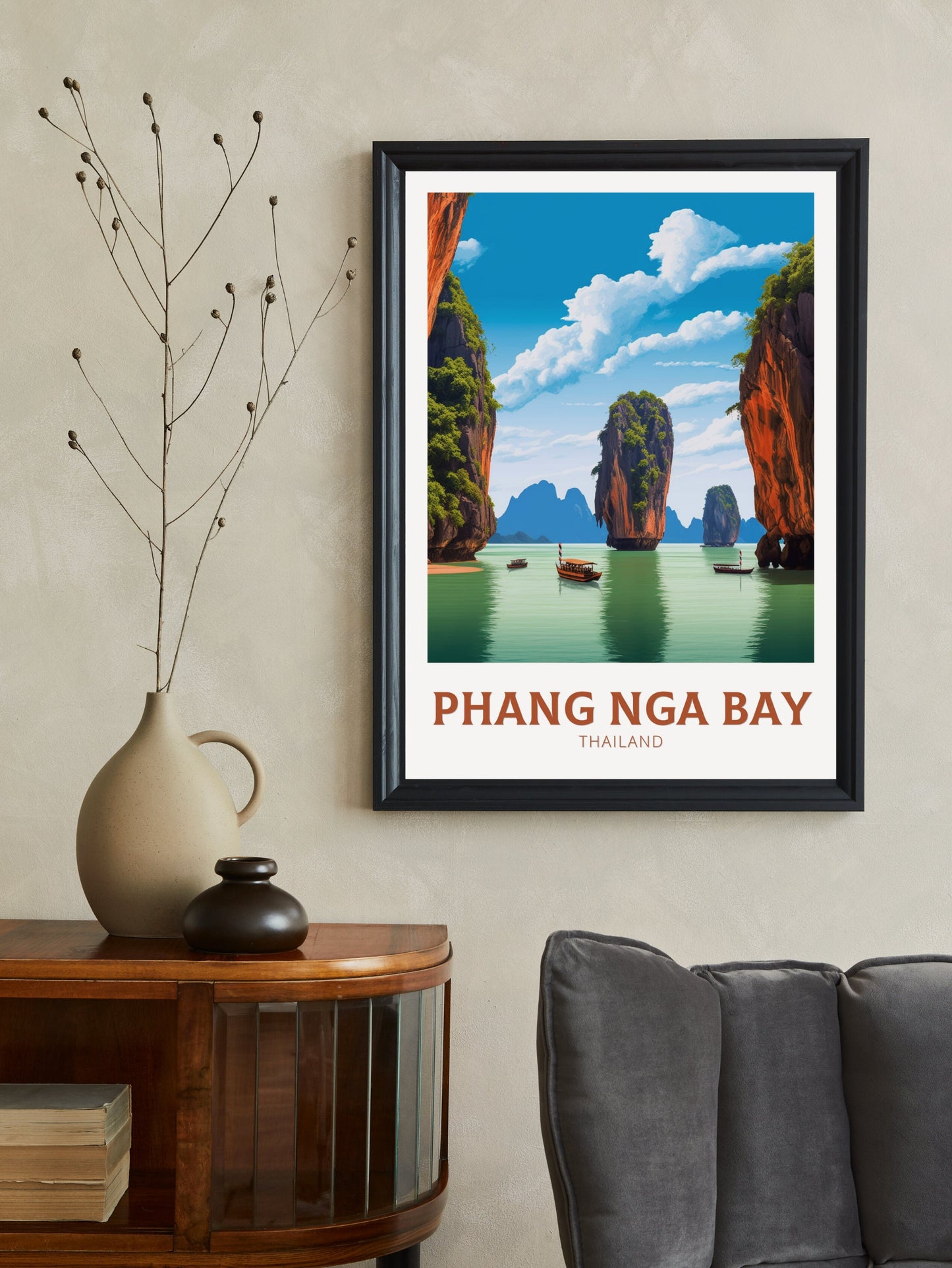 Phang Nga Bay Islands Poster | Phang Nga Bay Print | Thailand Beach Illustration | Phang Nga Travel Poster | Thailand Travel Print | ID 446