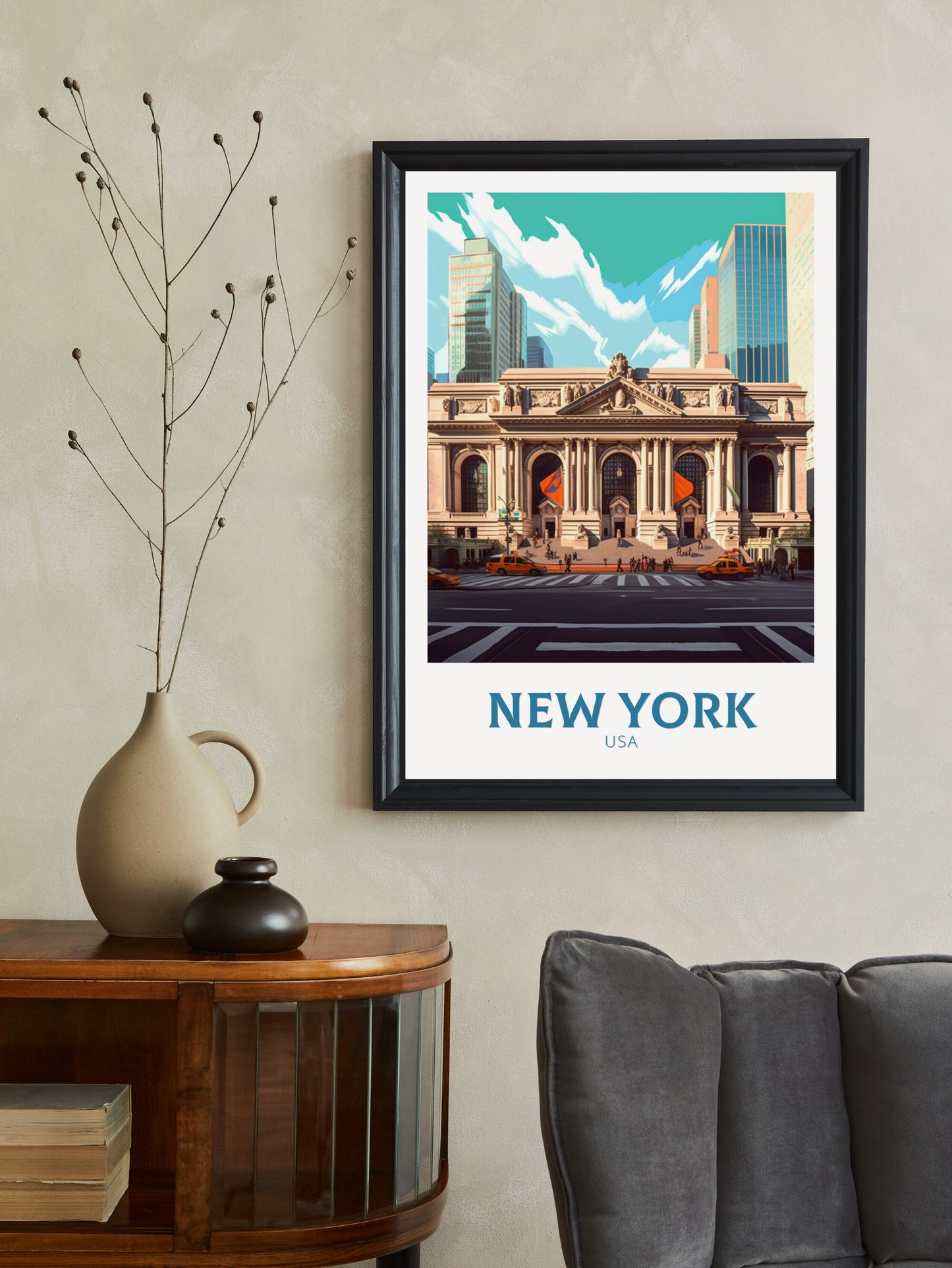 New York Travel Poster | New York Print | NY Library Print | New York Design | New York Wall Art | New York Illustration | ID 448