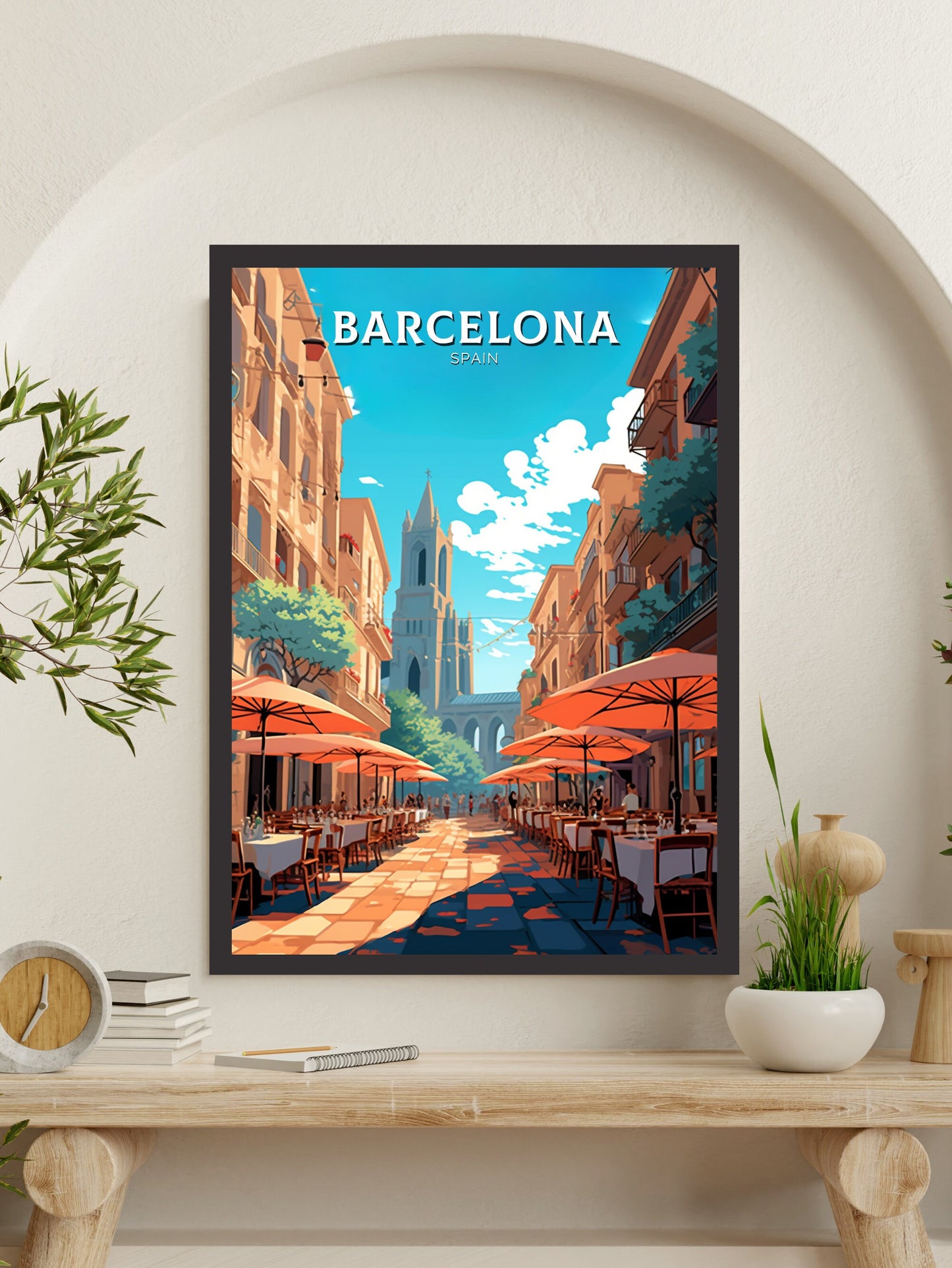 Barcelona Poster | Barcelona Travel Print | Barcelona Illustration | Barcelona Wall Art | Spain Print | Barcelona Spain Painting | ID 459