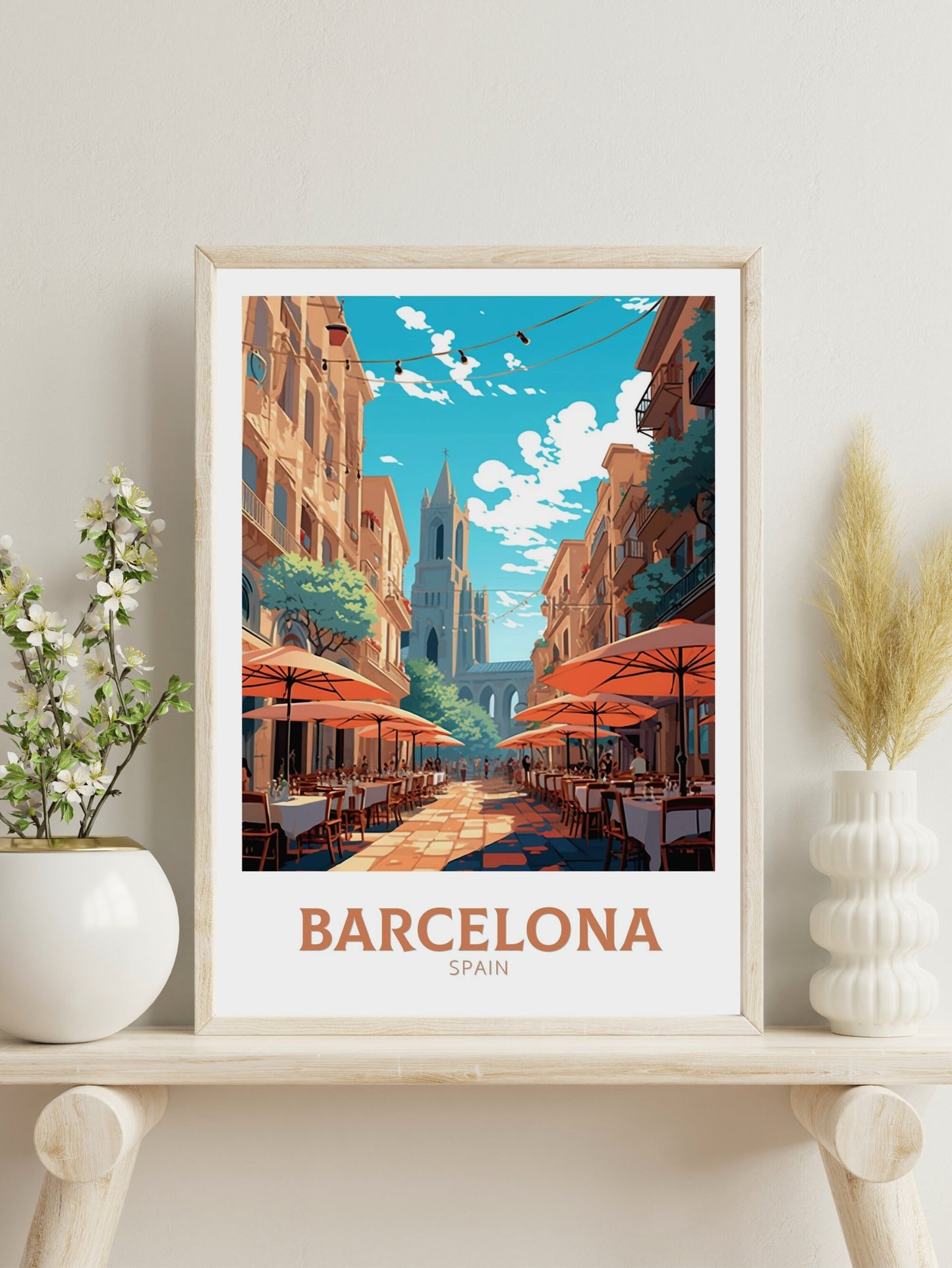 Barcelona Print | Barcelona Travel Poster | Barcelona Illustration | Barcelona Wall Art | Spain Poster | Barcelona Spain Painting | ID 460