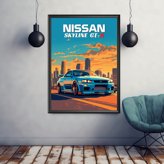 Nissan Skyline GT-R R34 Poster, Nissan Skyline GT-R R34 Print, 1990s Car Print, Car Print, Car Poster, Car Art, Japanese Car Print