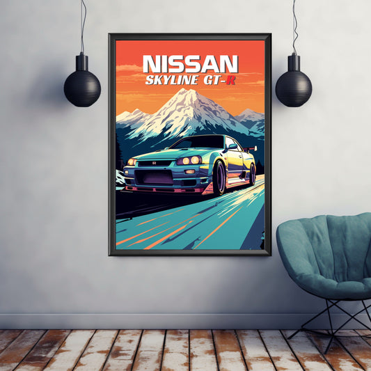 Nissan Skyline GT-R R34 Print, 1990s Car Print, Nissan Skyline GT-R R34 Poster, Car Print, Car Poster, Car Art, Japanese Car Print