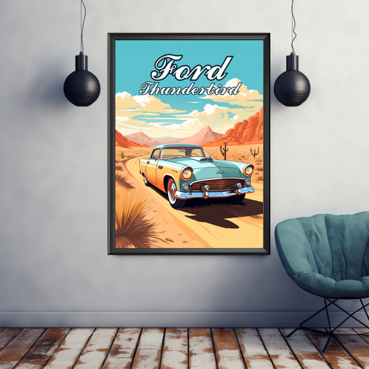 Ford Thunderbird Poster, Ford Thunderbird Print, 1950s Car Print, Car Art, Muscle Car Print, Classic Car, Car Print, Car Poster