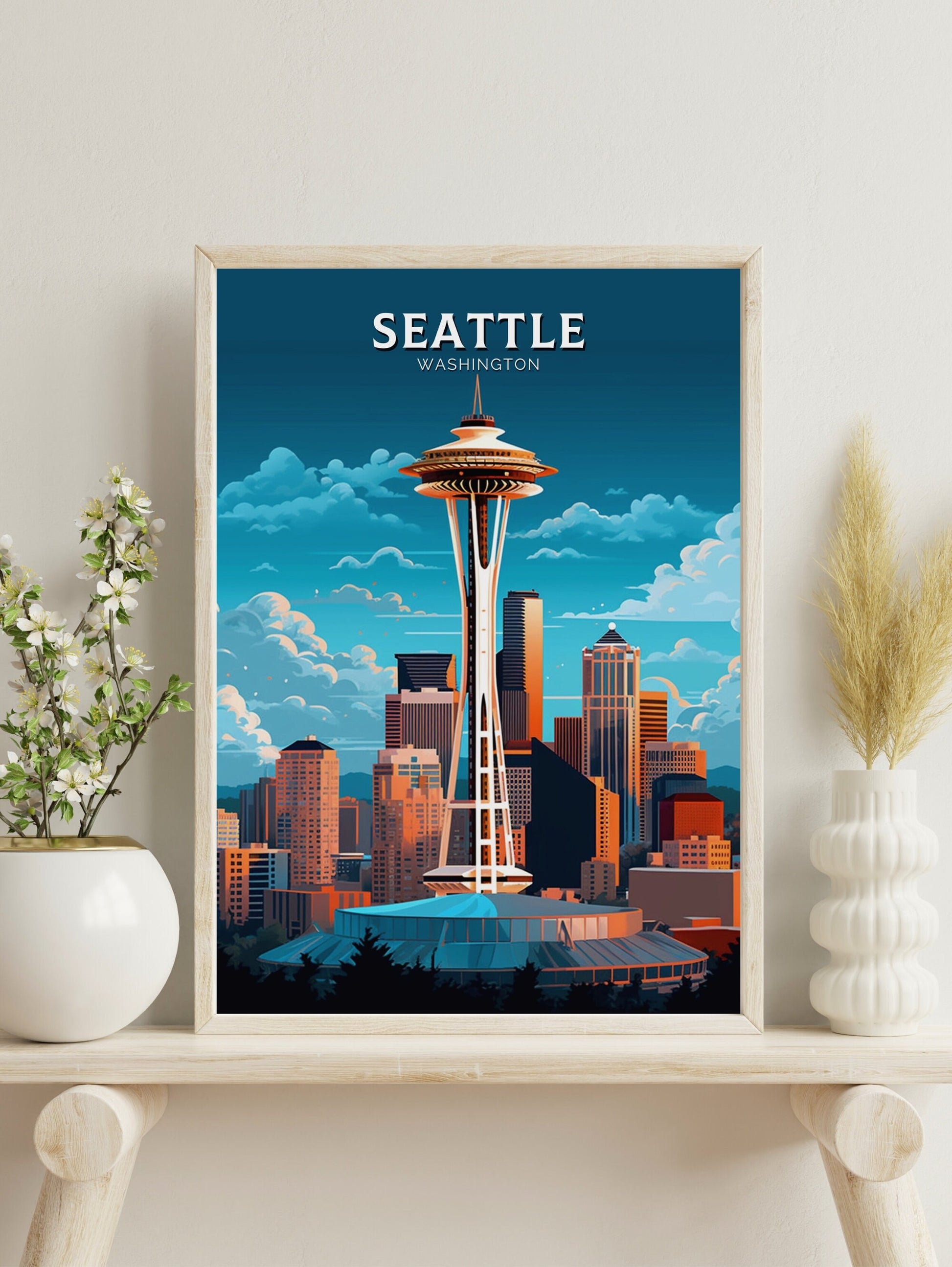 Seattle Poster | Seattle Print| Seattle Illustration | Seattle Painting | Seattle Wall Art | City Landscape | Seattle Travel Print | ID 384