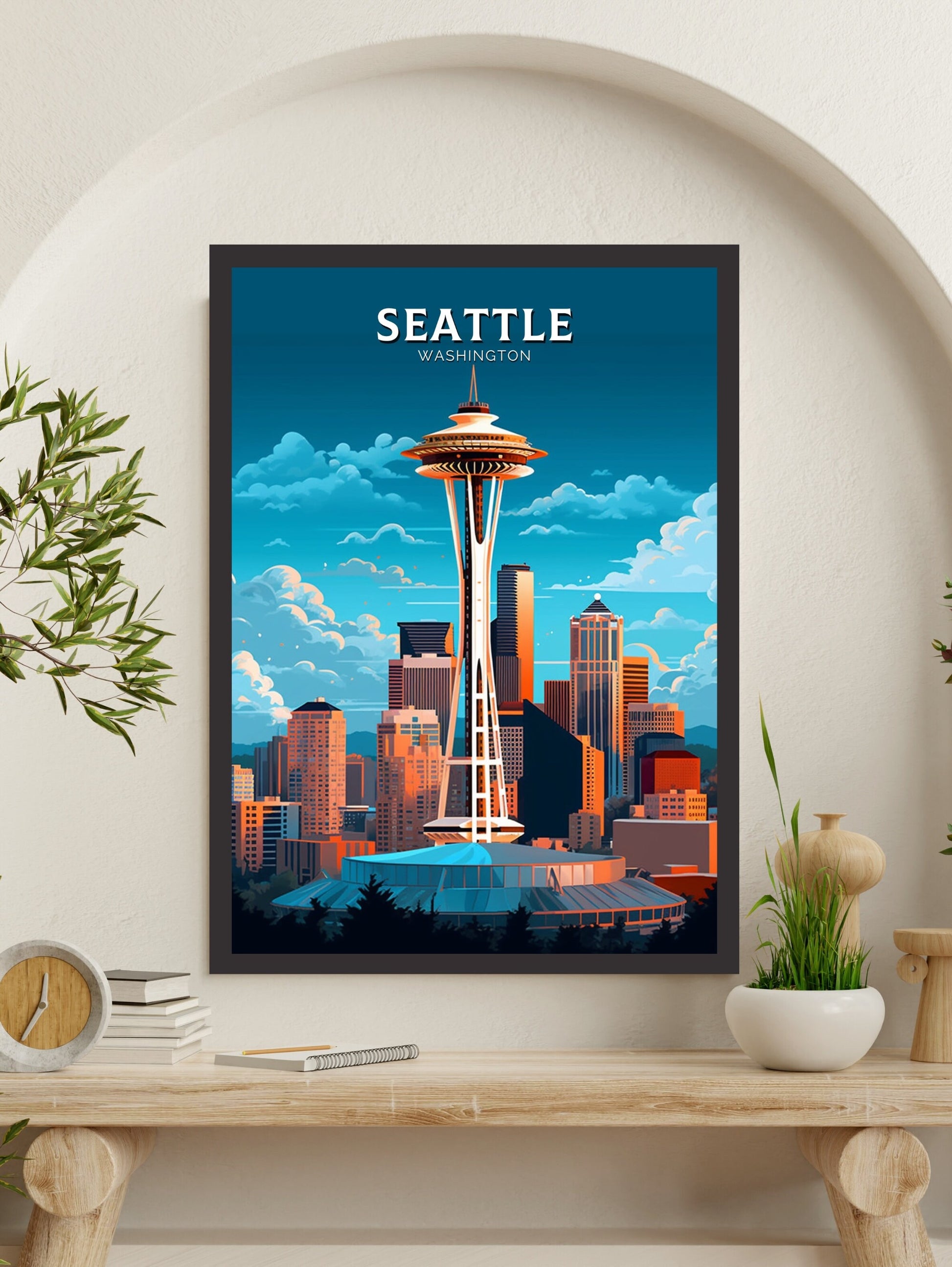 Seattle Poster | Seattle Print| Seattle Illustration | Seattle Painting | Seattle Wall Art | City Landscape | Seattle Travel Print | ID 384