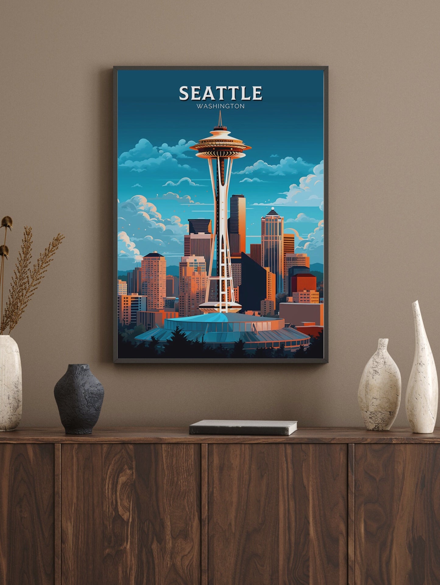 Seattle Poster | Seattle Print| Seattle Illustration | Seattle Painting | Seattle Wall Art | City Landscape | Seattle Travel Print | ID 384