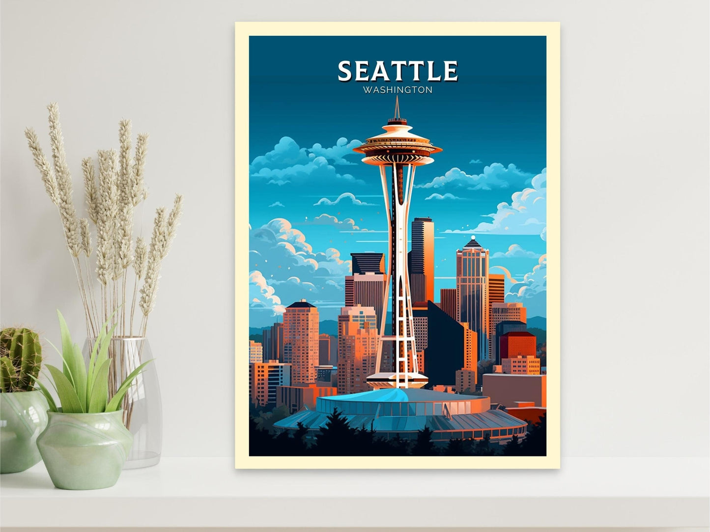 Seattle Poster | Seattle Print| Seattle Illustration | Seattle Painting | Seattle Wall Art | City Landscape | Seattle Travel Print | ID 384