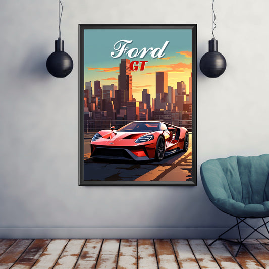 Ford GT Poster, Ford GT Print, 2020s Car Print, Car Art, Modern Classic Car, Car Print, Car Poster, American Car Print, Supercar Print