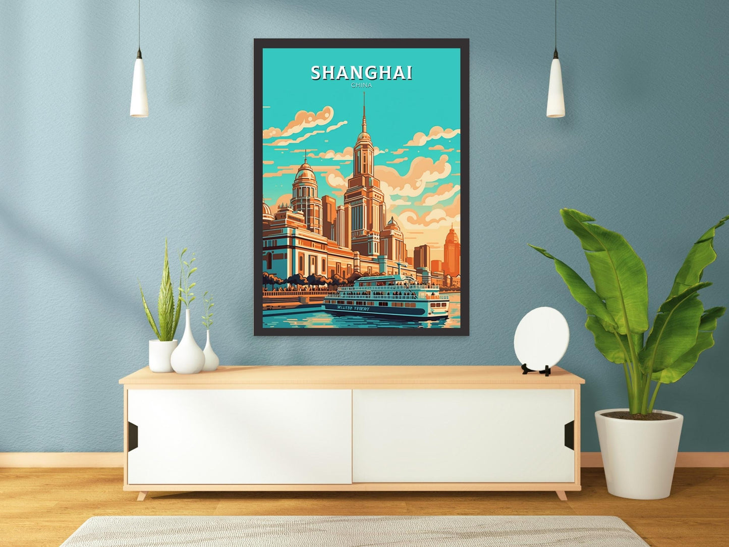 Shanghai Poster | Shanghai Travel Print | Shanghai Illustration | The Bund Print | Shanghai Floating Market Poster | Shanghai Art | ID 477