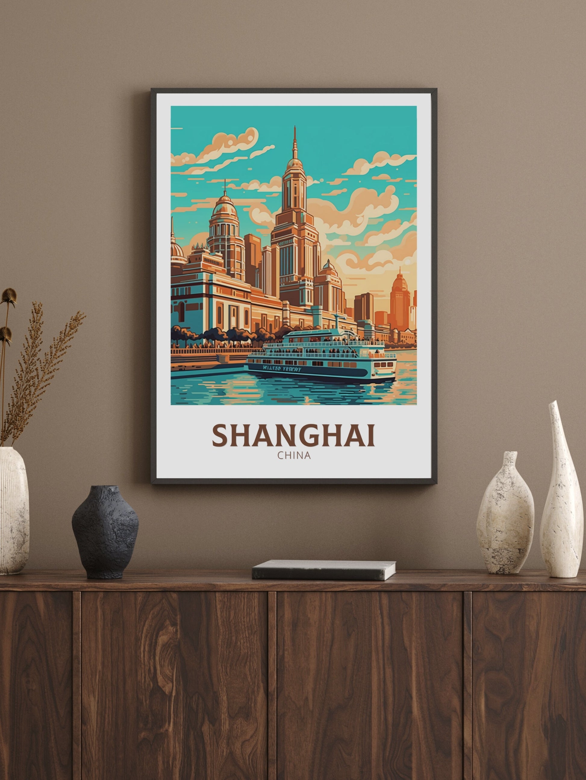 Shanghai Travel Print | Shanghai Poster | Shanghai Illustration | The Bund Print | Shanghai Floating Market Poster | Shanghai Art | ID 478