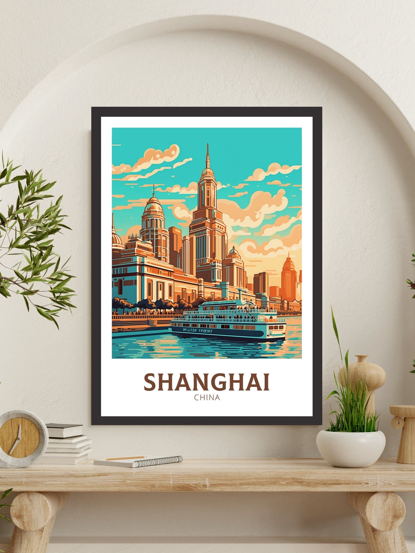 Shanghai Travel Print | Shanghai Poster | Shanghai Illustration | The Bund Print | Shanghai Floating Market Poster | Shanghai Art | ID 478