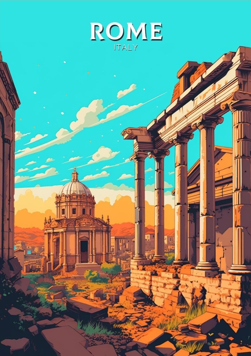 Europe ROMAN FORUM TRAVEL POSTER - ITALY ARTWORK