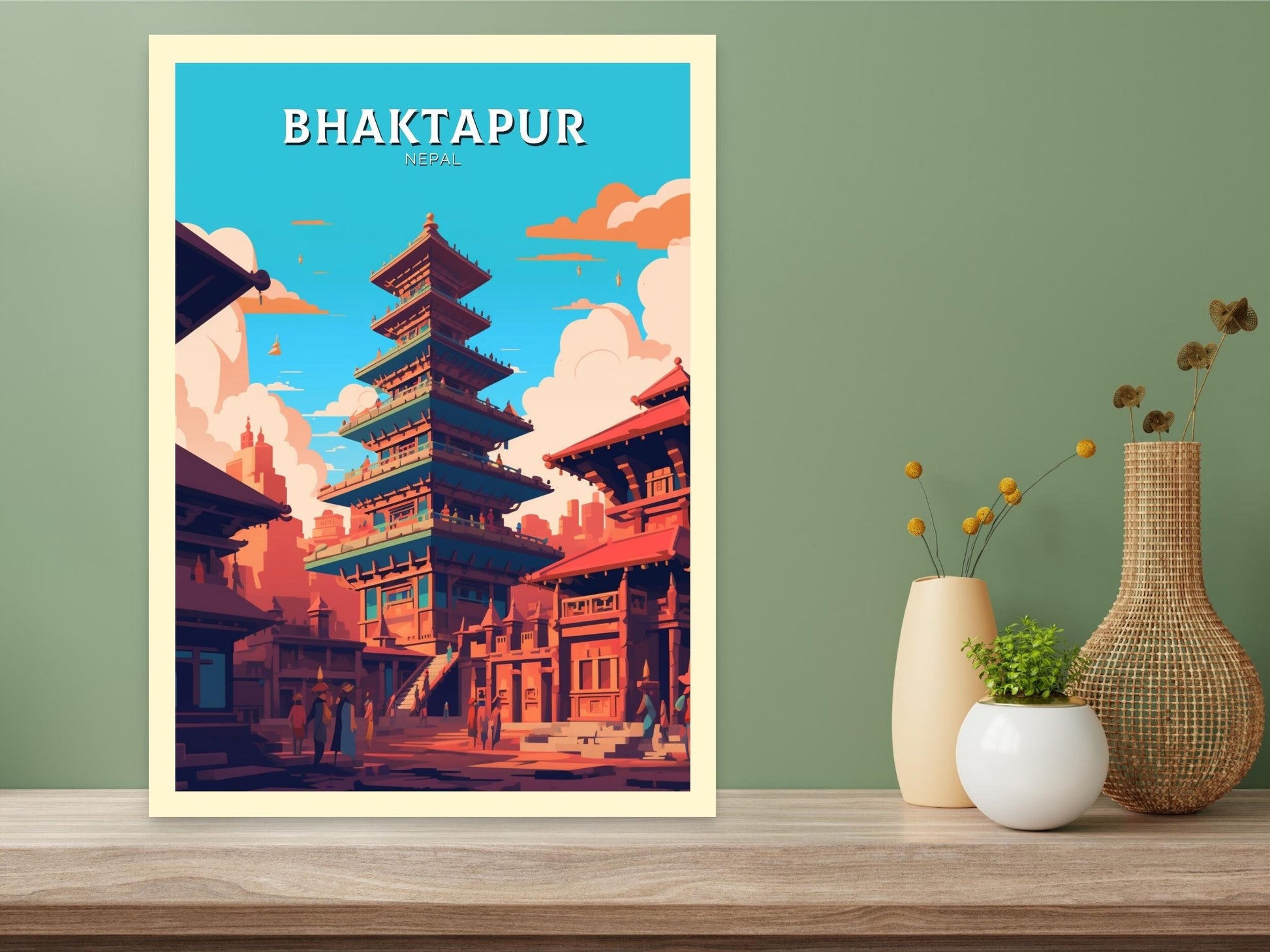 Bhaktapur Travel Print | Bhaktapur Poster | Bhaktapur Illustration | Durbar Square | Bhaktapur Nepal Poster | Bhaktapur Art | ID 482