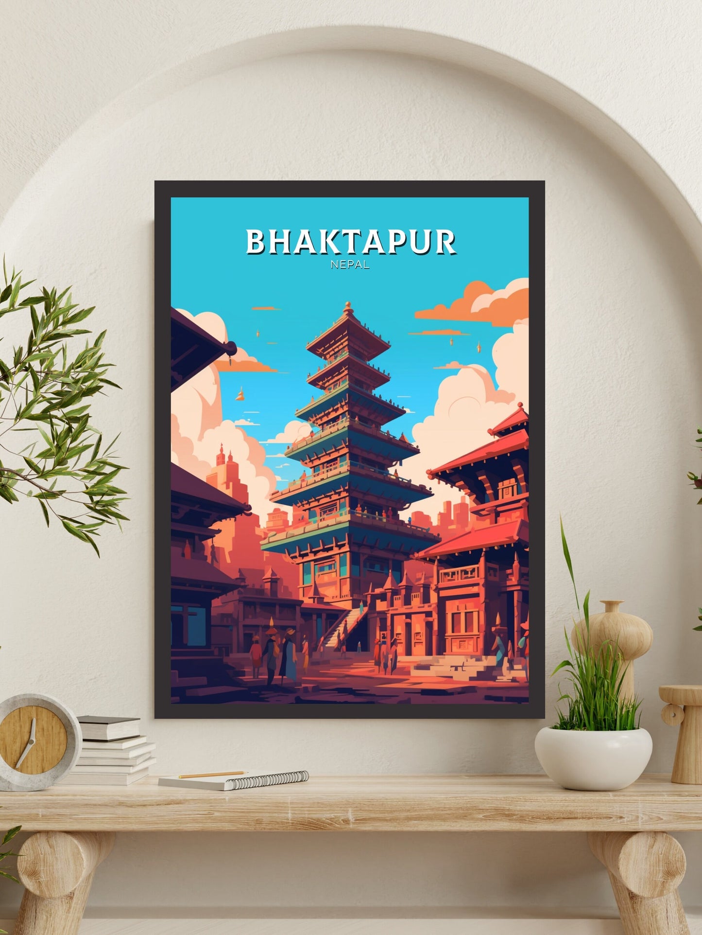 Bhaktapur Travel Print | Bhaktapur Poster | Bhaktapur Illustration | Durbar Square | Bhaktapur Nepal Poster | Bhaktapur Art | ID 482