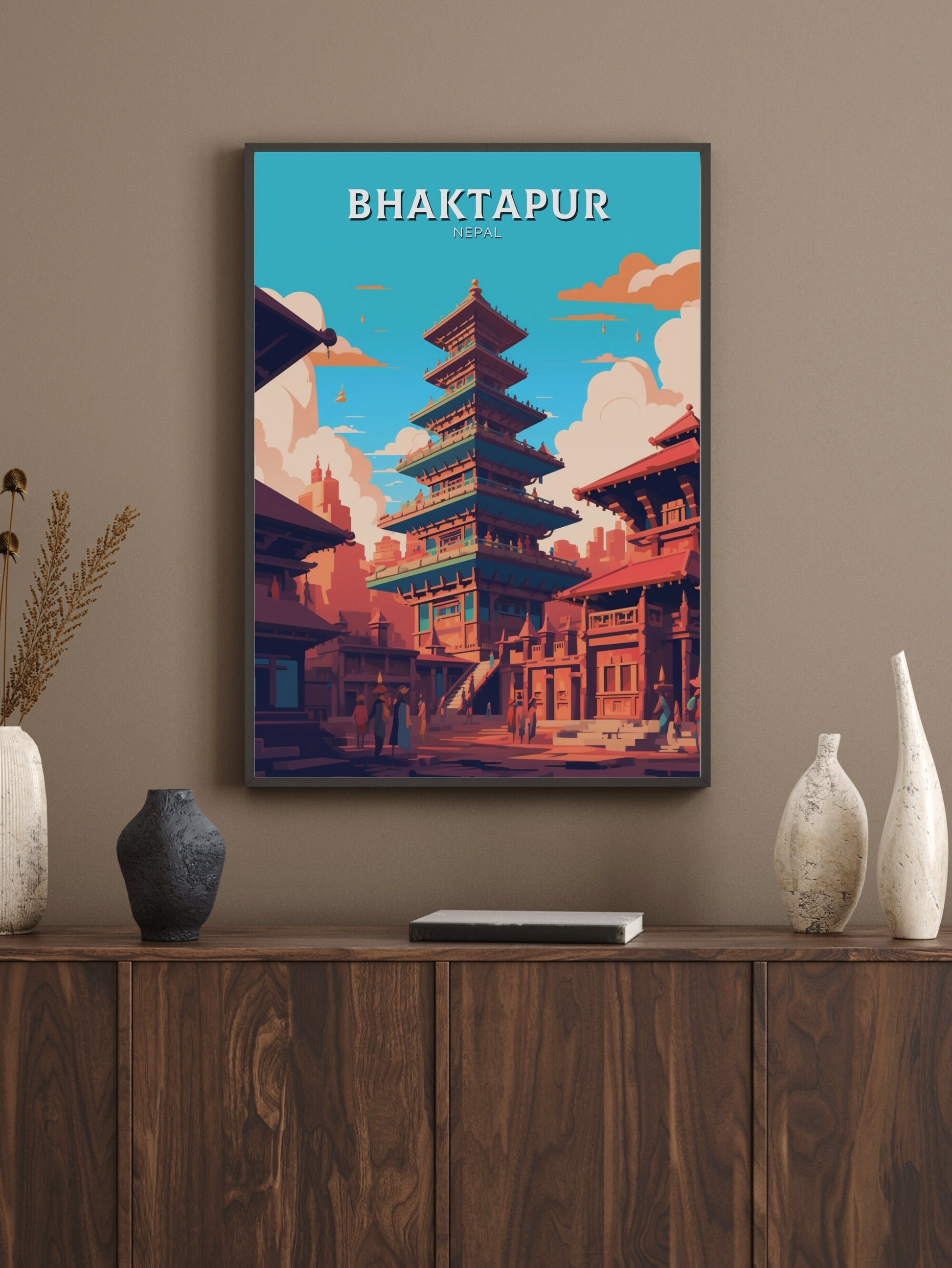 Bhaktapur Travel Print | Bhaktapur Poster | Bhaktapur Illustration | Durbar Square | Bhaktapur Nepal Poster | Bhaktapur Art | ID 482