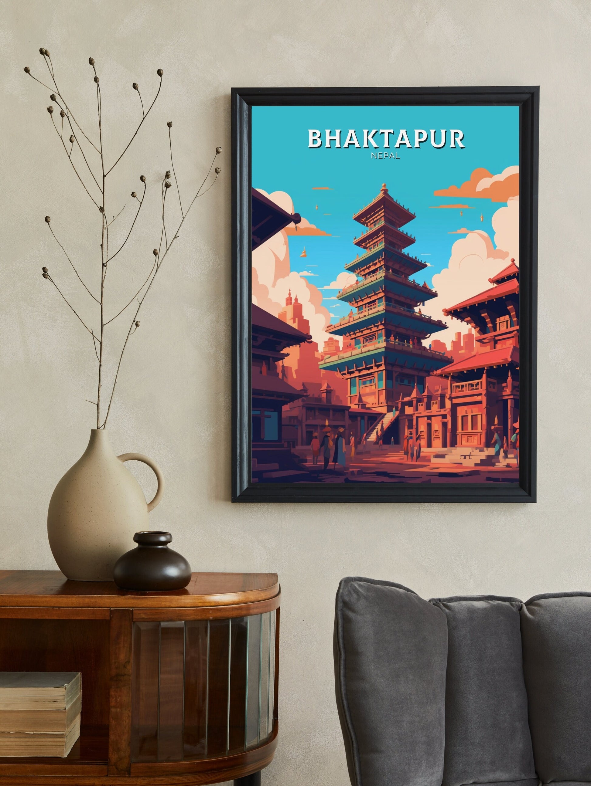 Bhaktapur Travel Print | Bhaktapur Poster | Bhaktapur Illustration | Durbar Square | Bhaktapur Nepal Poster | Bhaktapur Art | ID 482