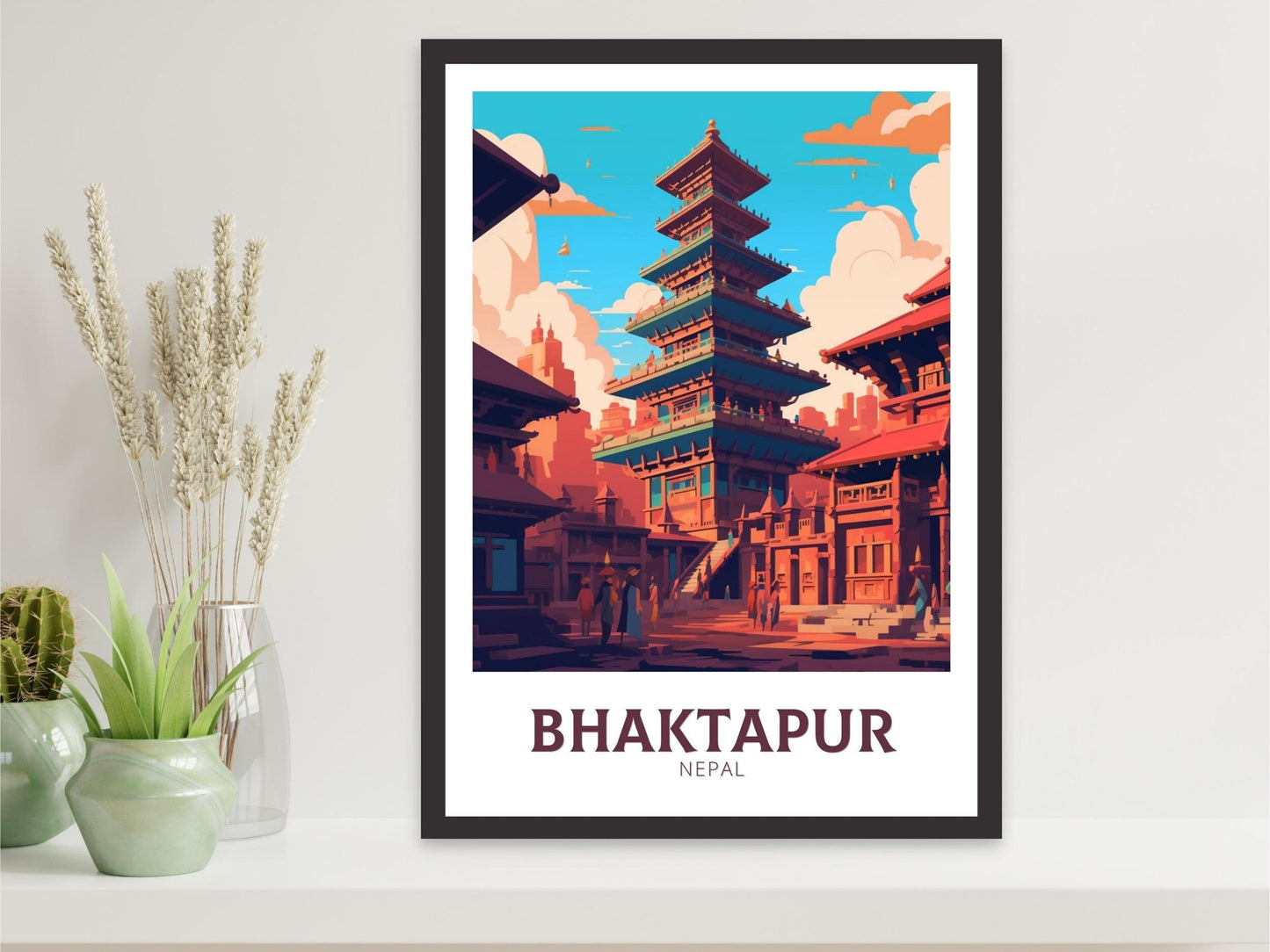 Bhaktapur Poster | Bhaktapur Travel Print | Bhaktapur Illustration | Durbar Square | Bhaktapur Nepal Poster | Bhaktapur Art | ID 483