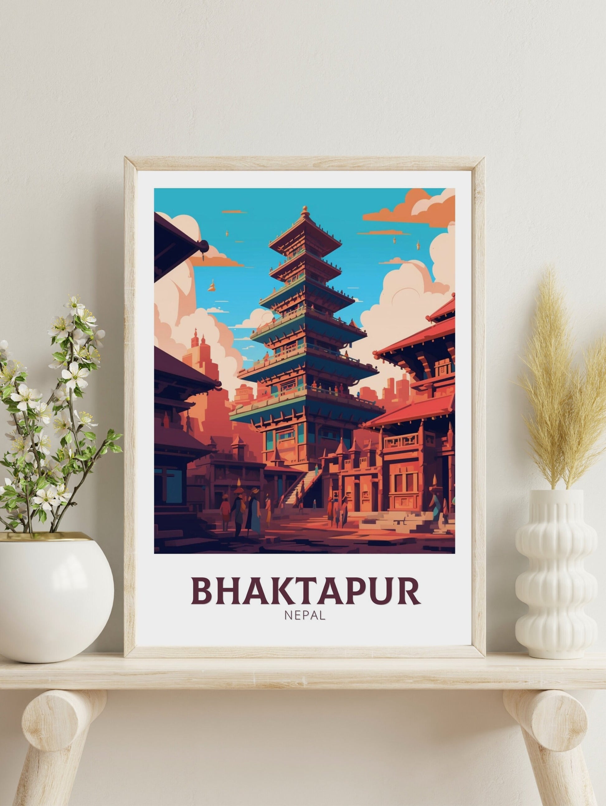 Bhaktapur Poster | Bhaktapur Travel Print | Bhaktapur Illustration | Durbar Square | Bhaktapur Nepal Poster | Bhaktapur Art | ID 483