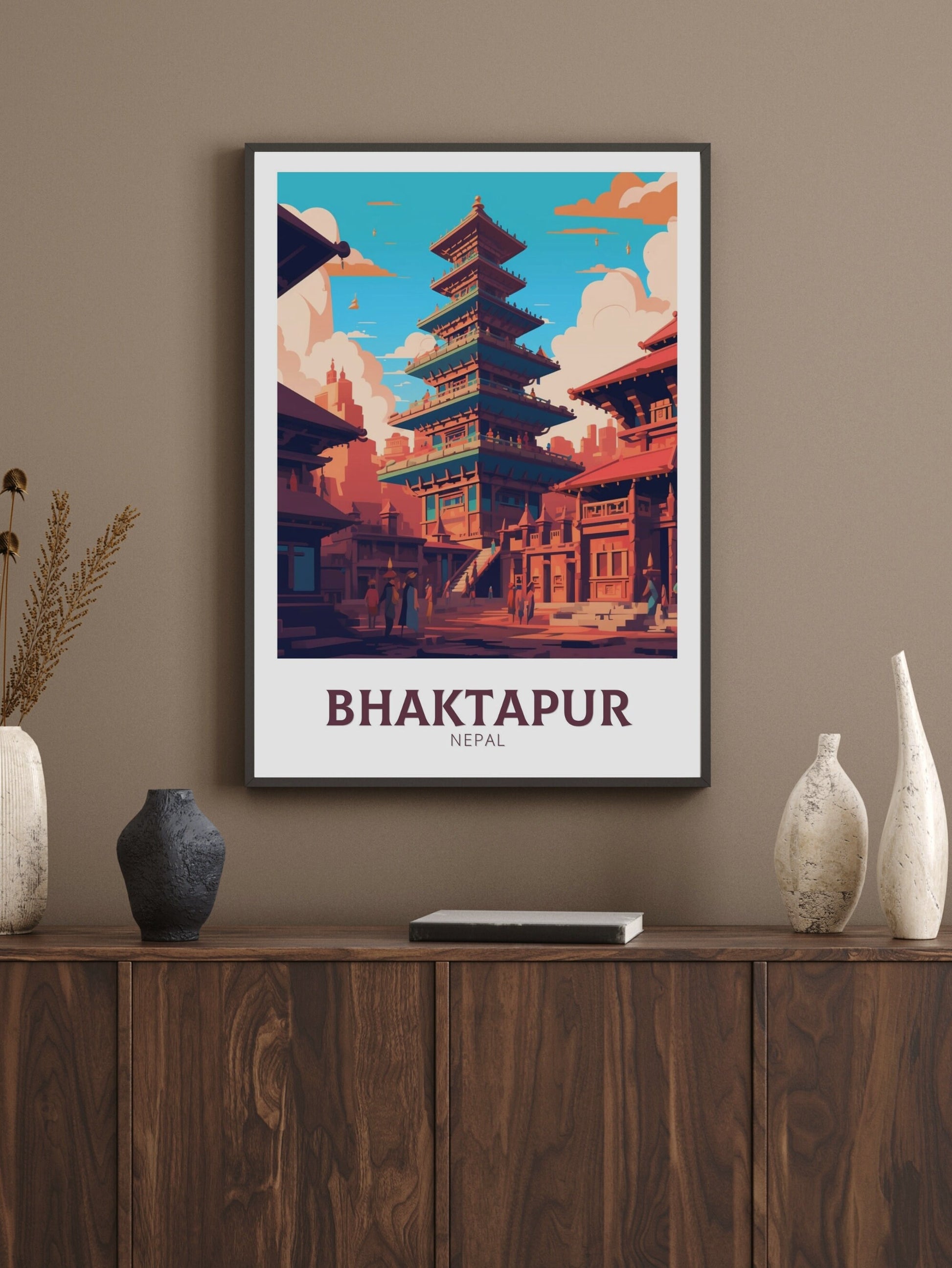 Bhaktapur Poster | Bhaktapur Travel Print | Bhaktapur Illustration | Durbar Square | Bhaktapur Nepal Poster | Bhaktapur Art | ID 483