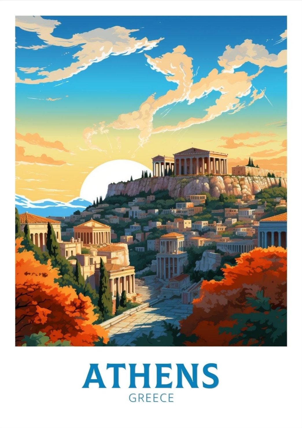 Athens Travel Print | Athens Poster | Athens Illustration | Acropolis | Greece Print | Greece Home Decor | Parthenon Poster | ID 486