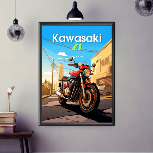 Kawasaki Z1 Print, Kawasaki Z1 Poster, Motorcycle Print, Motorbike Print, Bike Art, Bike Poster, Vintage Bike, Classic Bike