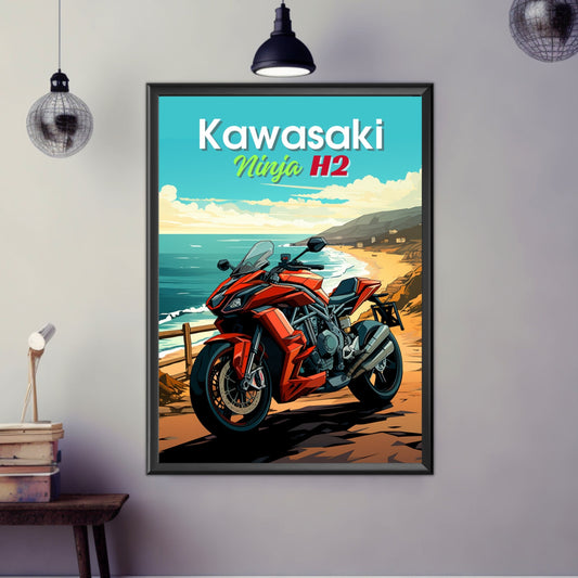 Kawasaki Ninja H2 Print, Kawasaki Ninja H2 Poster, Motorcycle Print, Motorbike Print, Bike Art, Bike Poster, Superbike Print, Sport Bike