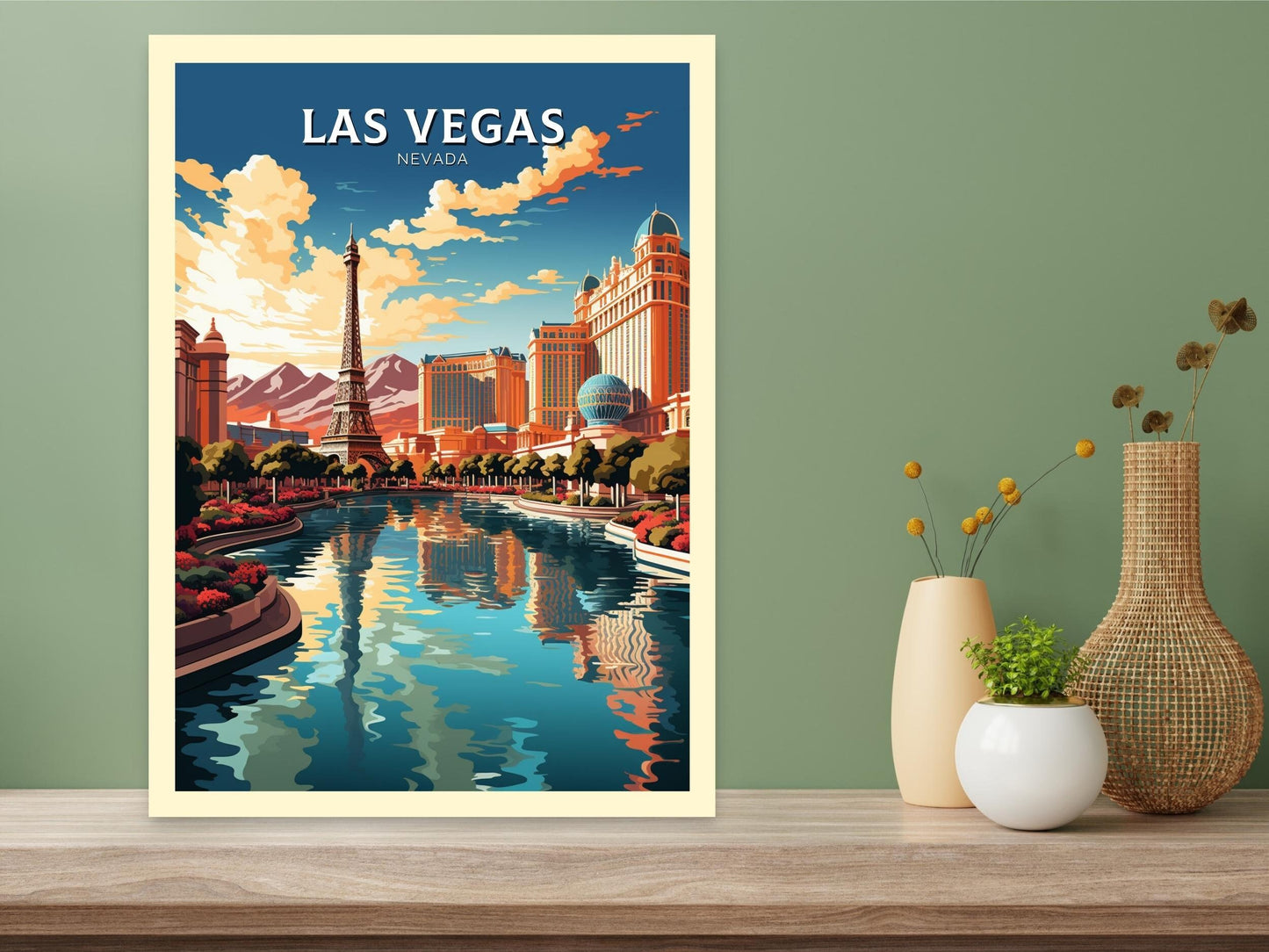 Las Vegas Travel Poster | Las Vegas Travel Print | Las Vegas Wall Art | Bellagio Fountains | Las Vegas USA Print | Travel Gift | ID 489