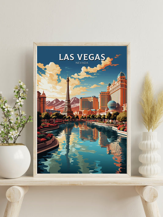 Las Vegas Travel Poster | Las Vegas Travel Print | Las Vegas Wall Art | Bellagio Fountains | Las Vegas USA Print | Travel Gift | ID 489
