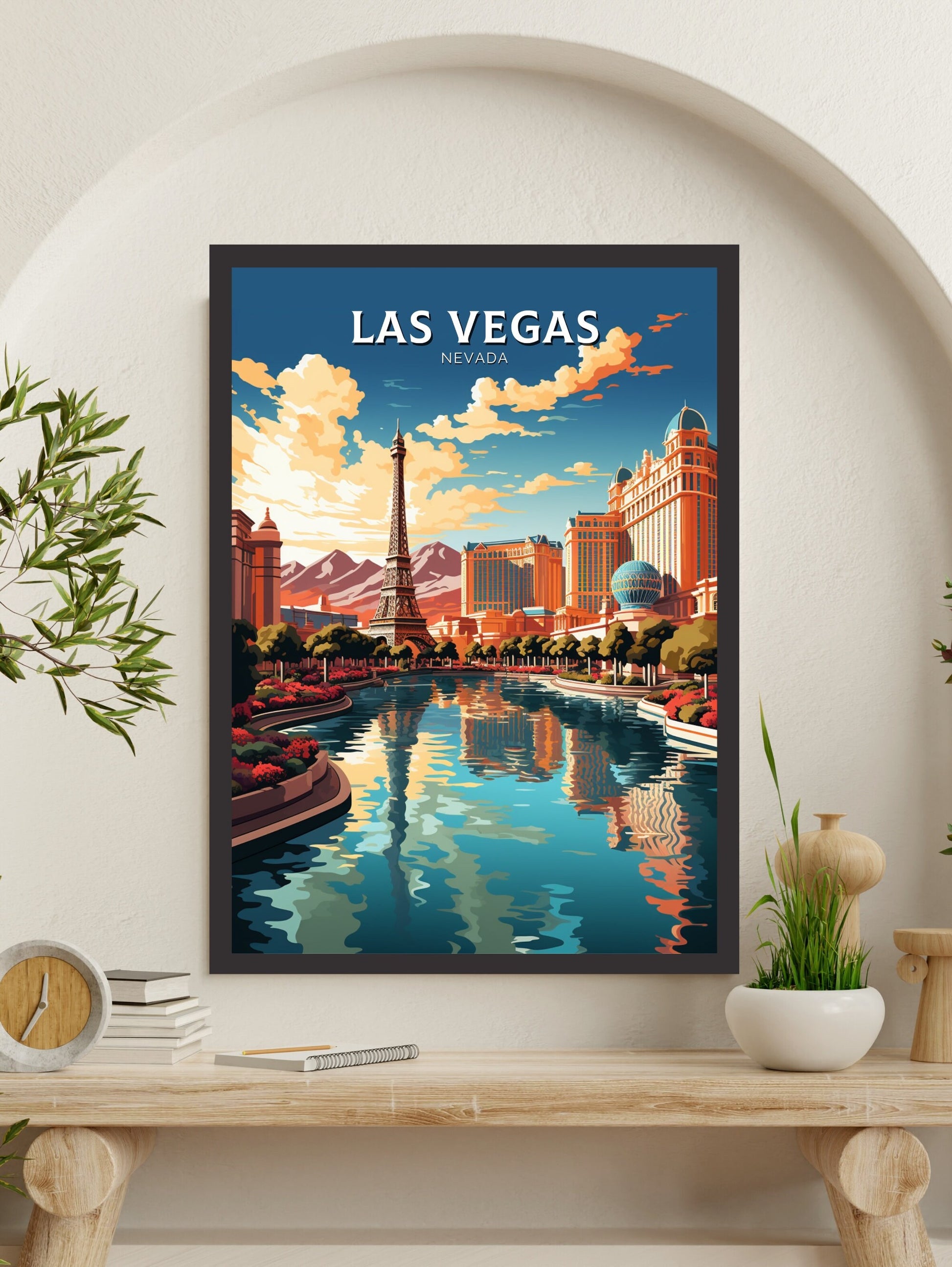 Las Vegas Travel Poster | Las Vegas Travel Print | Las Vegas Wall Art | Bellagio Fountains | Las Vegas USA Print | Travel Gift | ID 489