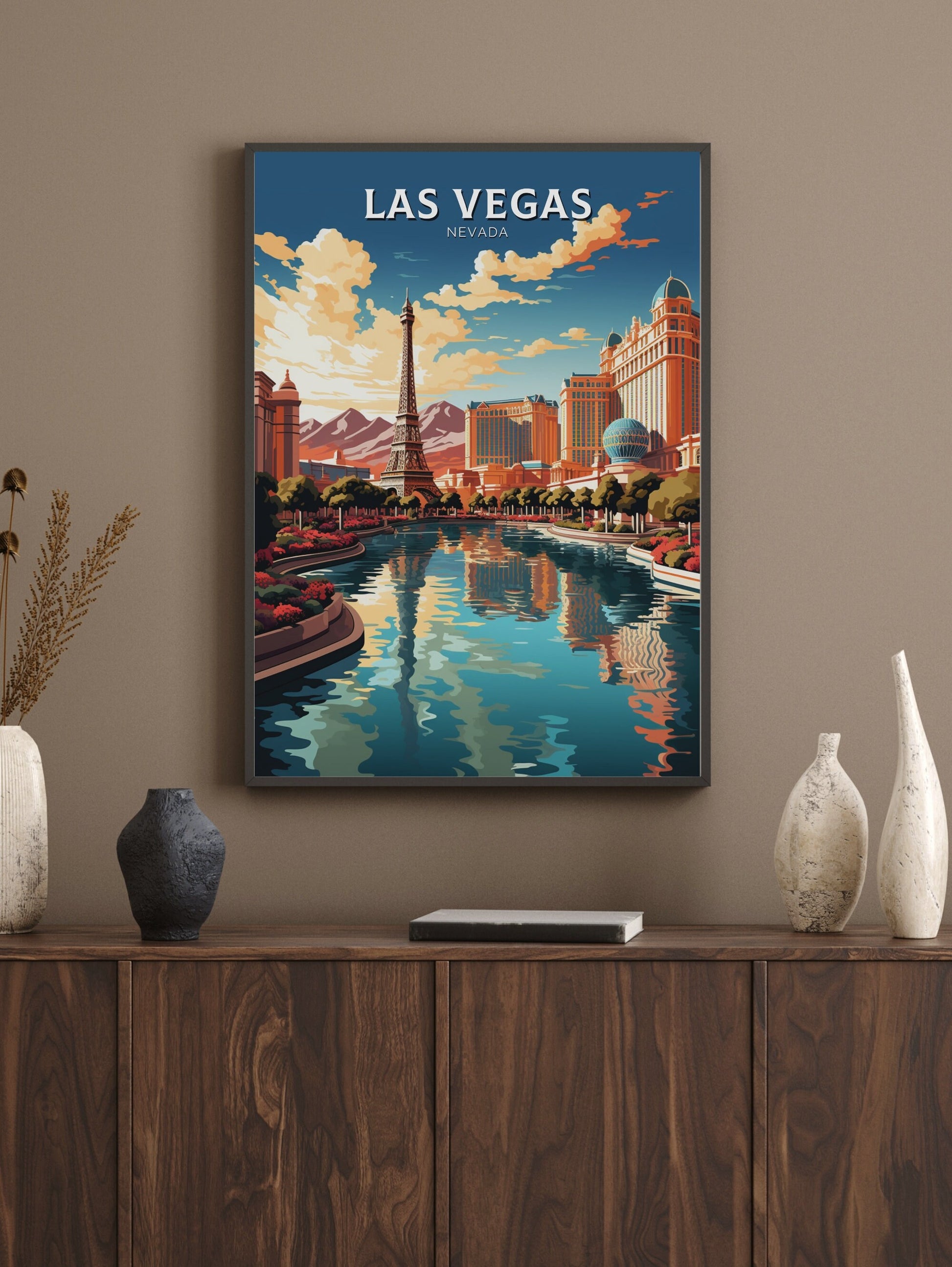 Las Vegas Travel Poster | Las Vegas Travel Print | Las Vegas Wall Art | Bellagio Fountains | Las Vegas USA Print | Travel Gift | ID 489