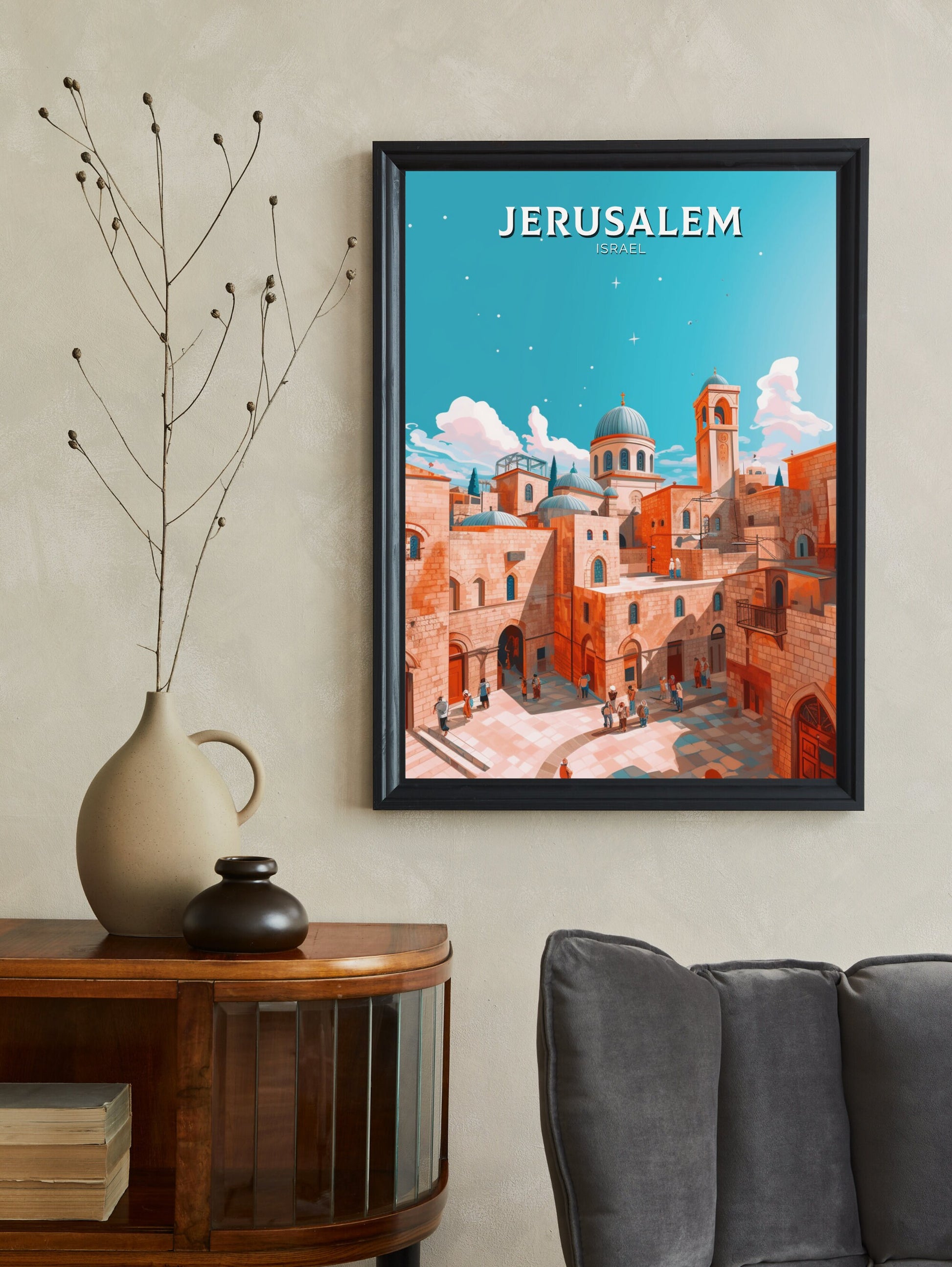 Jerusalem Travel Poster | Jerusalem Illustration | Jerusalem Wall Art | Jerusalem Poster | Jerusalem Print | Old City Print | ID 391