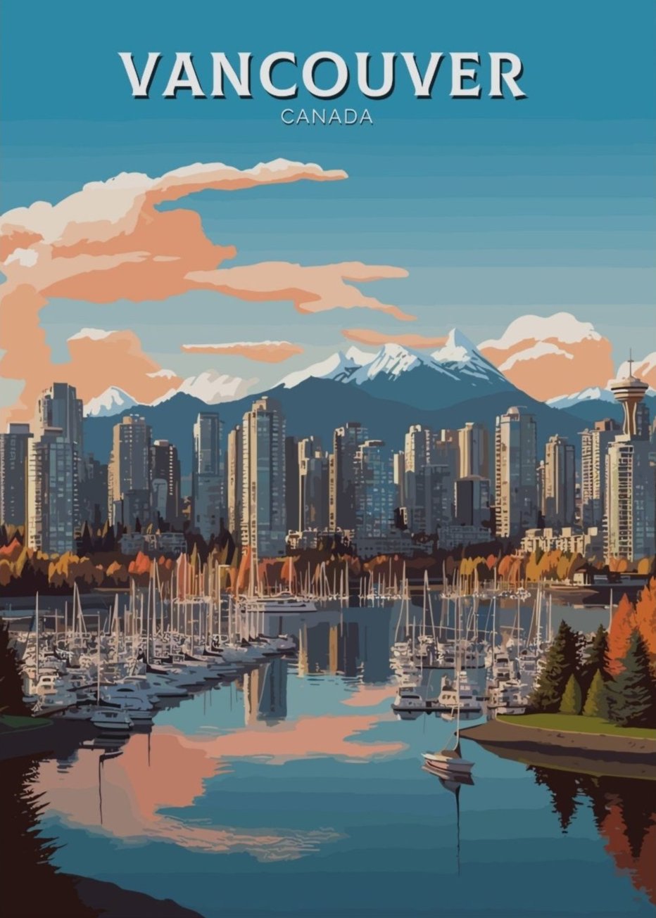 VANCOUVER SKYLINE TRAVEL POSTER - CANADA ARTWORK