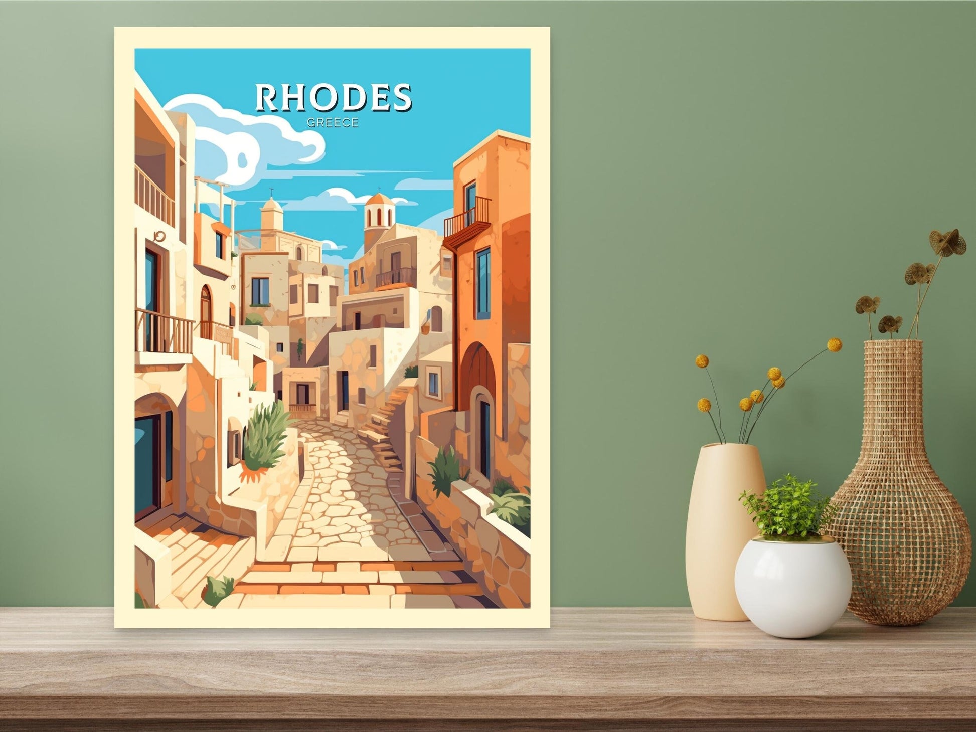 Rhodes Travel Print | Rhodes Illustration | Rhodes Poster | Greece Poster | Greek Island Print | Greece Home Decor | Travel Poster | ID 396