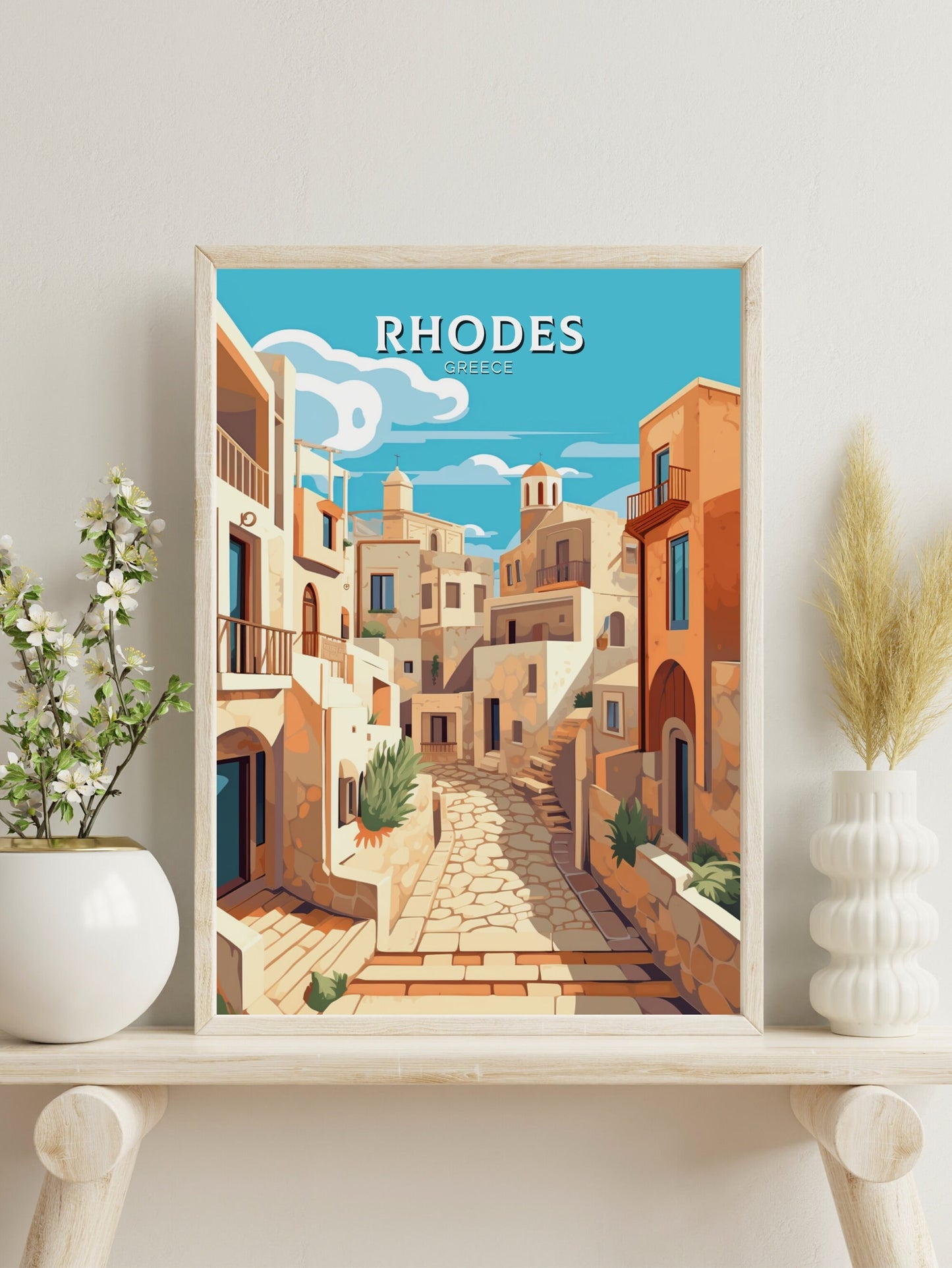 Rhodes Travel Print | Rhodes Illustration | Rhodes Poster | Greece Poster | Greek Island Print | Greece Home Decor | Travel Poster | ID 396