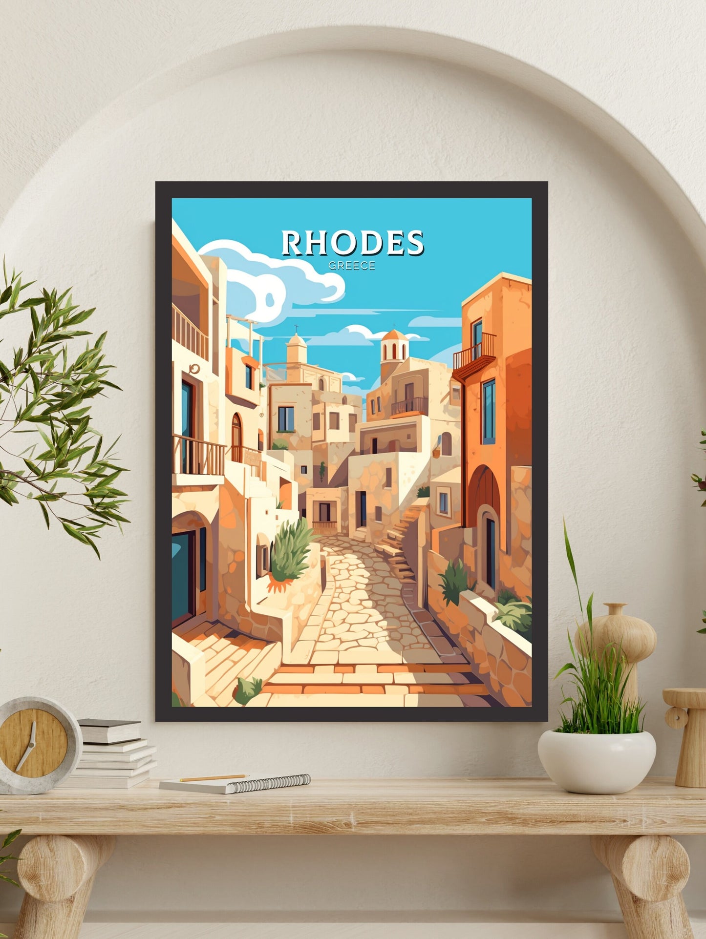 Rhodes Travel Print | Rhodes Illustration | Rhodes Poster | Greece Poster | Greek Island Print | Greece Home Decor | Travel Poster | ID 396