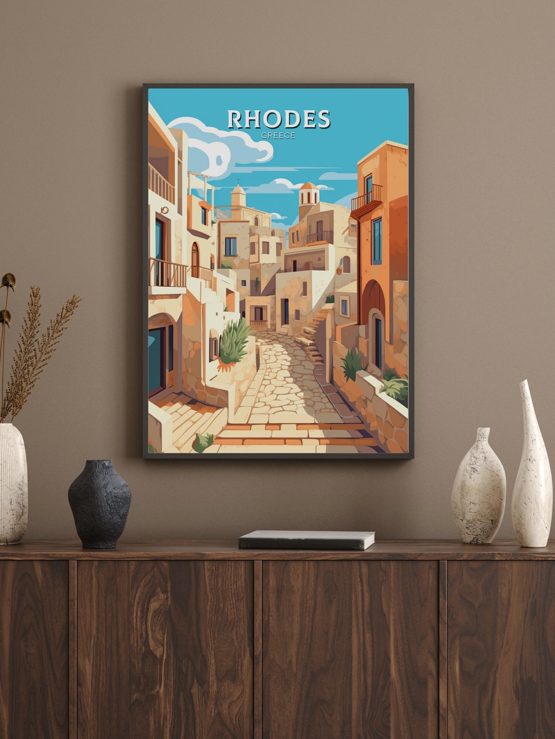 Rhodes Travel Print | Rhodes Illustration | Rhodes Poster | Greece Poster | Greek Island Print | Greece Home Decor | Travel Poster | ID 396