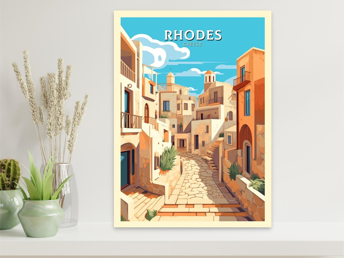 Rhodes Travel Print | Rhodes Illustration | Rhodes Poster | Greece Poster | Greek Island Print | Greece Home Decor | Travel Poster | ID 396