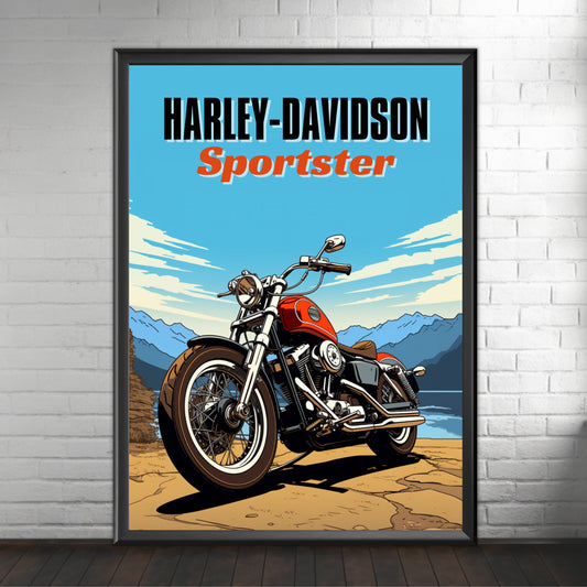 Harley-Davidson Sportster Print, Harley-Davidson Sportster Poster, Motorcycle Print, Motorbike Print, Bike Art, Bike Poster, Classic Bike