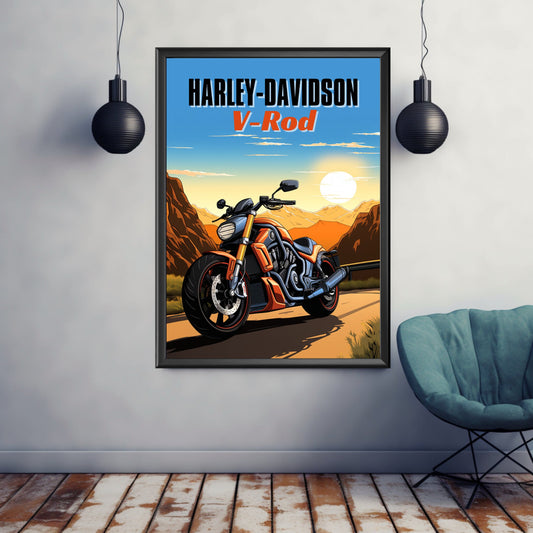 Harley-Davidson V-Rod Print, Harley-Davidson V-Rod Poster, Motorcycle Print, Motorbike Print, Bike Art, Bike Poster, Classic Bike Print