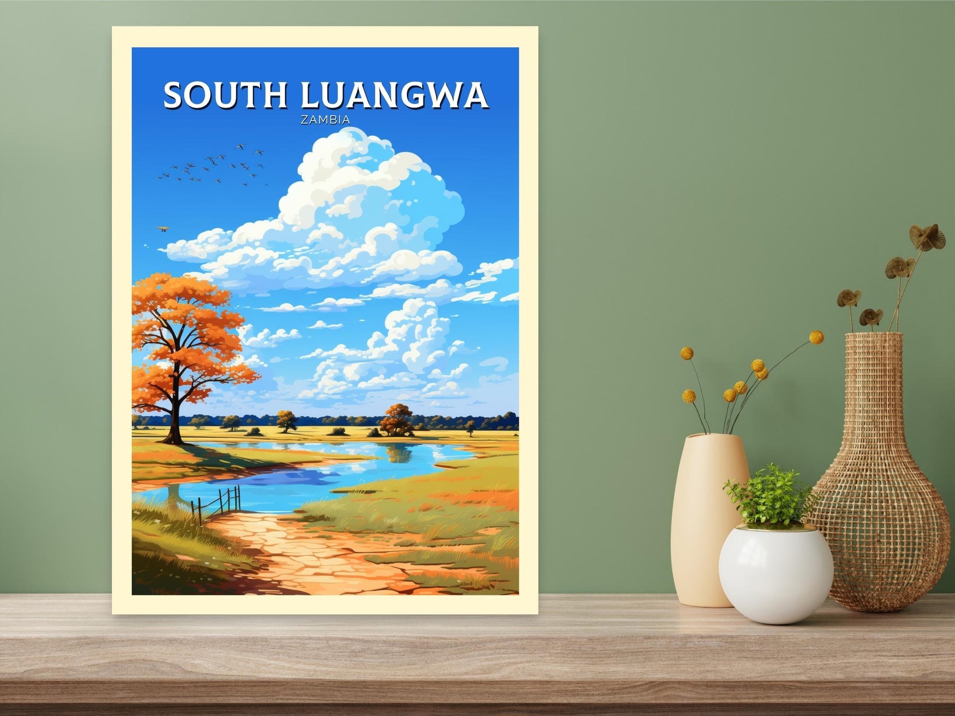 South Luangwa Travel Print | South Luangwa Illustration | Luangwa Wall Art | Africa Print | Zambia Poster | South Luangwa Poster | ID 491