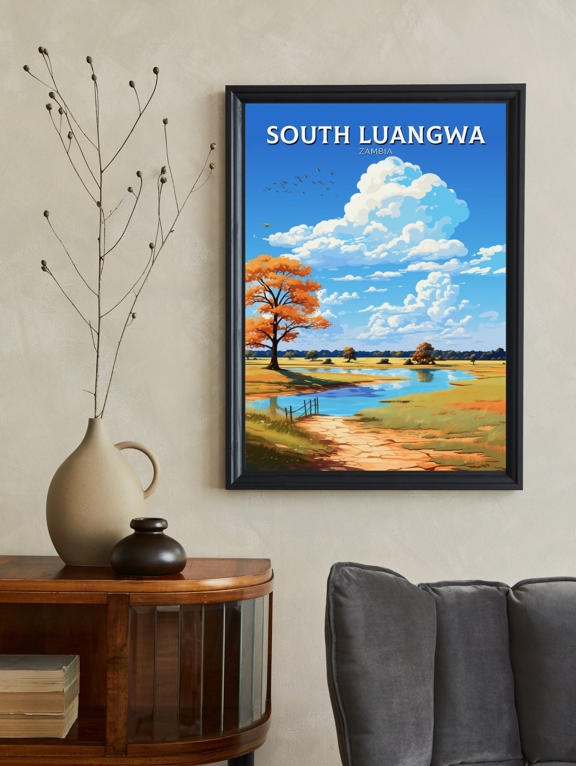 South Luangwa Travel Print | South Luangwa Illustration | Luangwa Wall Art | Africa Print | Zambia Poster | South Luangwa Poster | ID 491