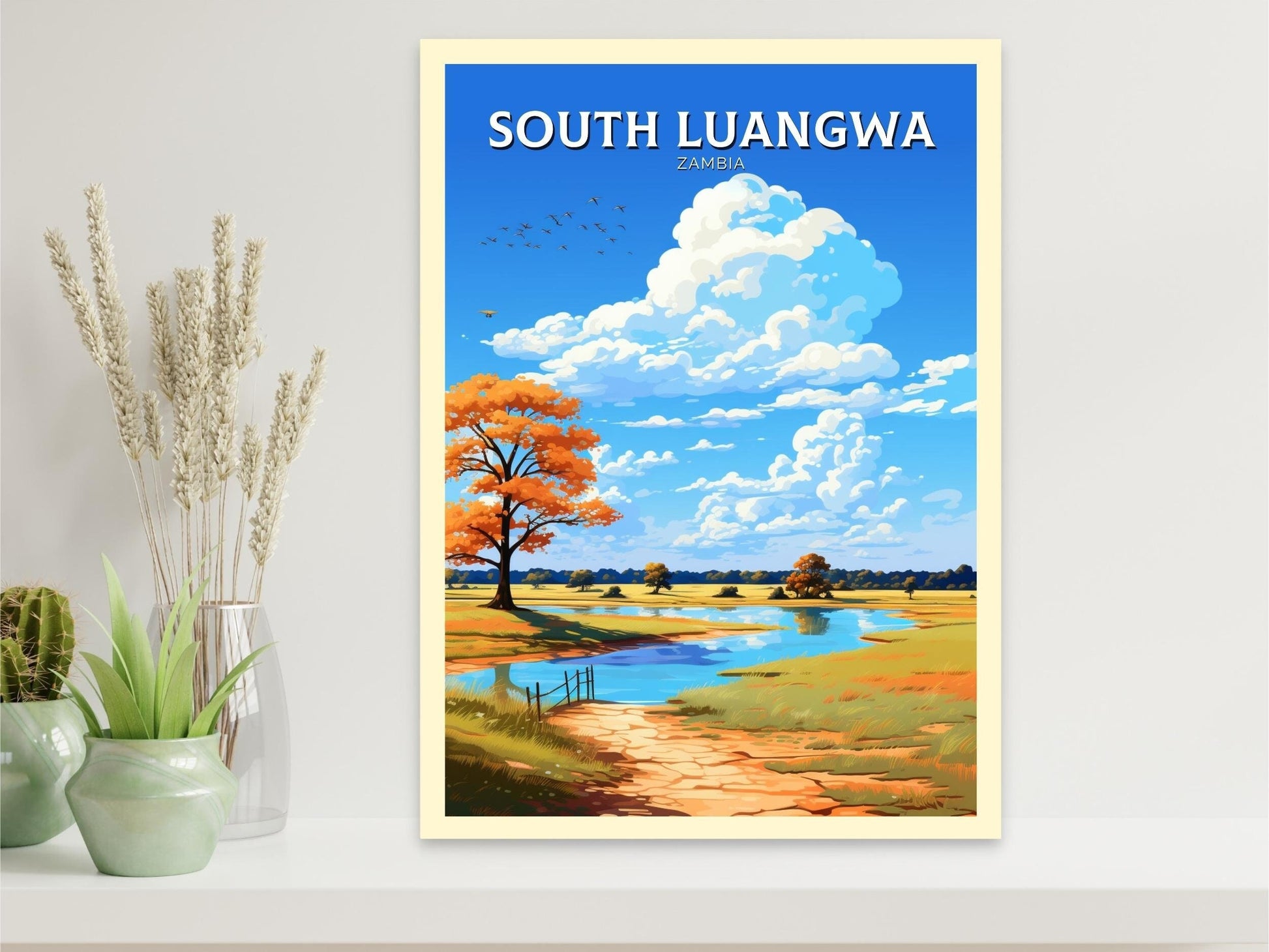 South Luangwa Travel Print | South Luangwa Illustration | Luangwa Wall Art | Africa Print | Zambia Poster | South Luangwa Poster | ID 491