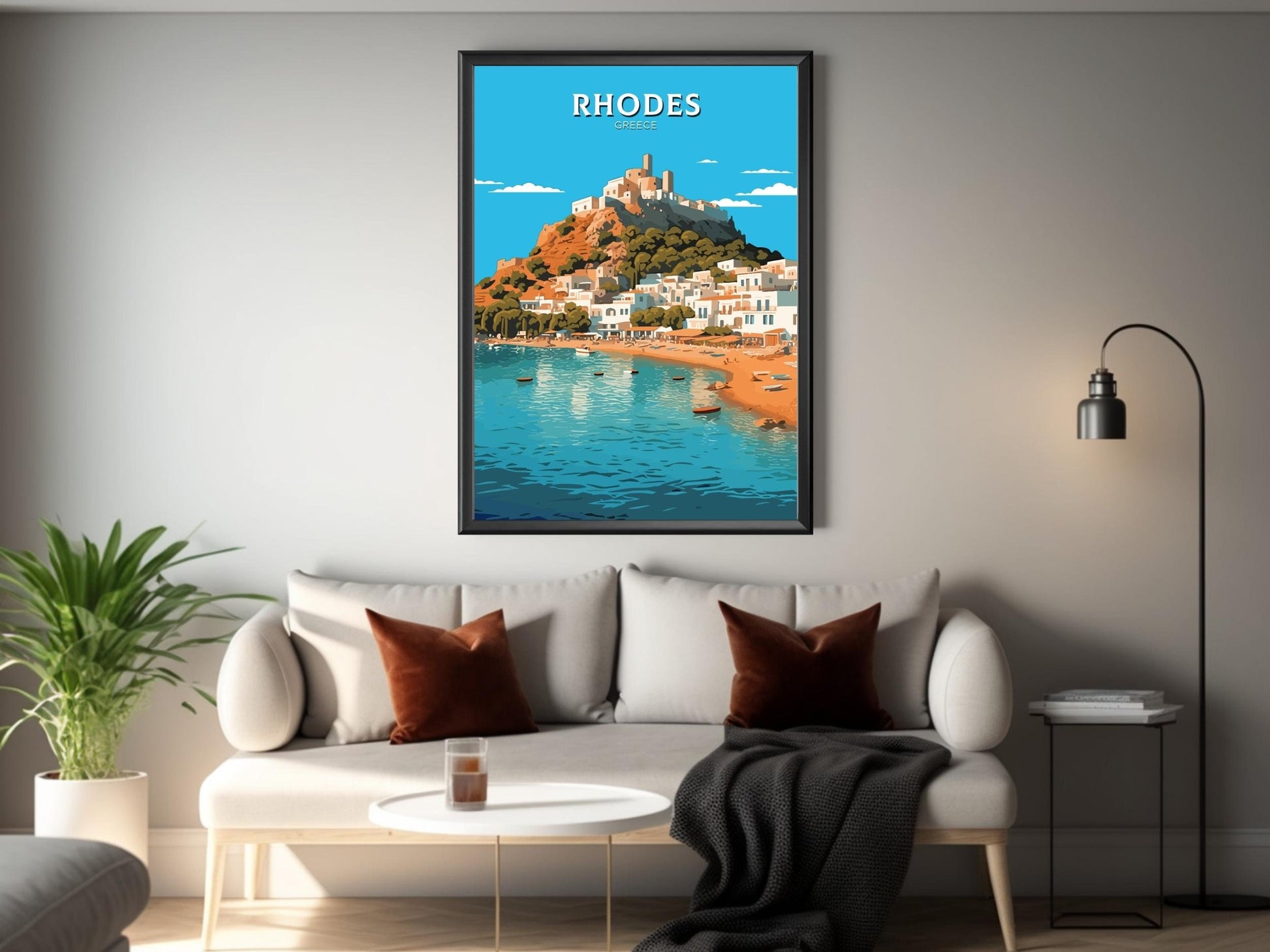 Rhodes Island Poster | Rhodes Travel Print | Rhodes Illustration | Greece Poster | Greek Island | Greece Home Decor | Travel Poster | ID 405