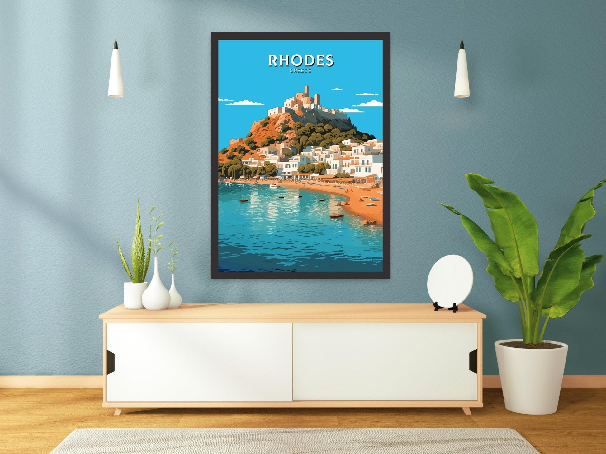 Rhodes Island Poster | Rhodes Travel Print | Rhodes Illustration | Greece Poster | Greek Island | Greece Home Decor | Travel Poster | ID 405